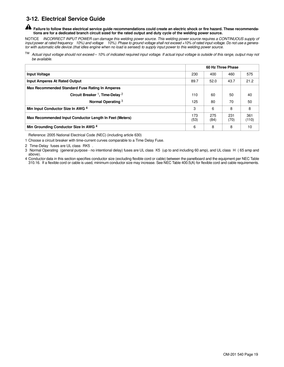 Miller Electric Auto Axcess 675 Electrical Service Guide, Hz Three Phase Input Voltage, Input Amperes At Rated Output 