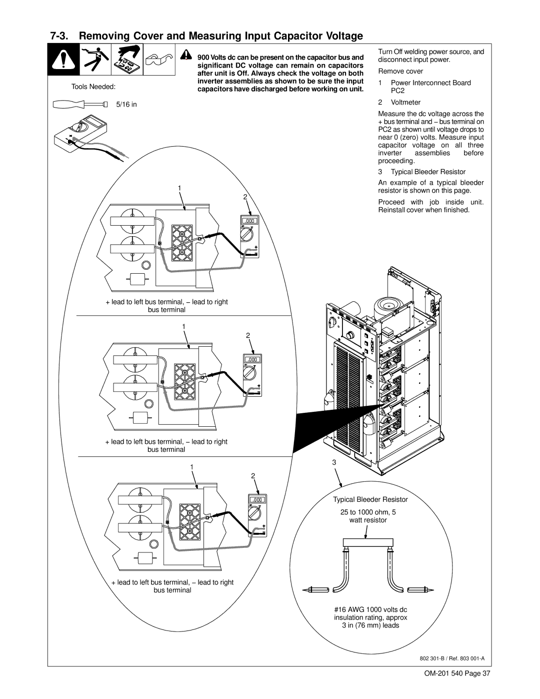 Miller Electric Auto Axcess 675 manual Removing Cover and Measuring Input Capacitor Voltage 