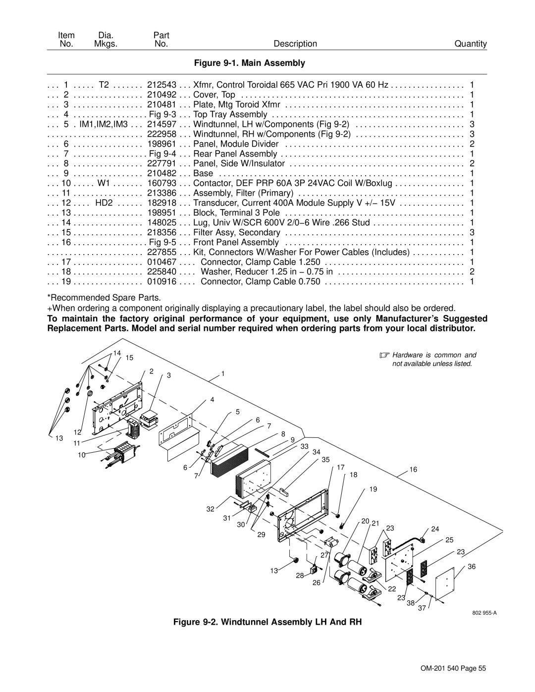 Miller Electric Auto Axcess 675 manual Windtunnel Assembly LH And RH 