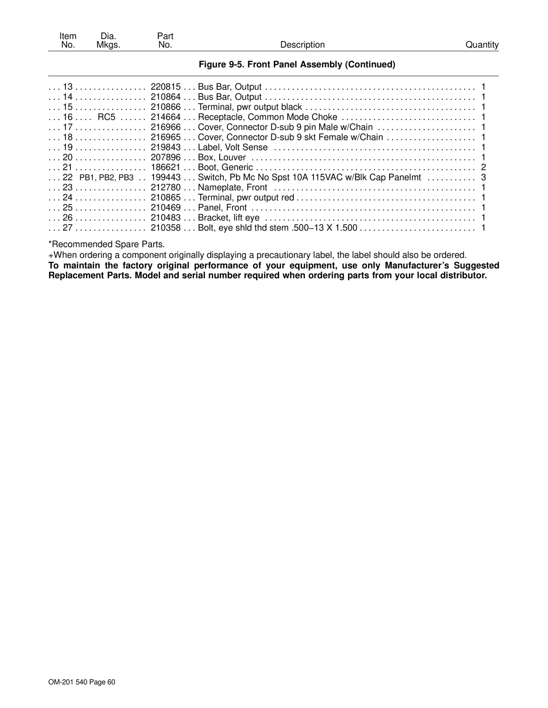 Miller Electric Auto Axcess 675 manual Description Quantity 