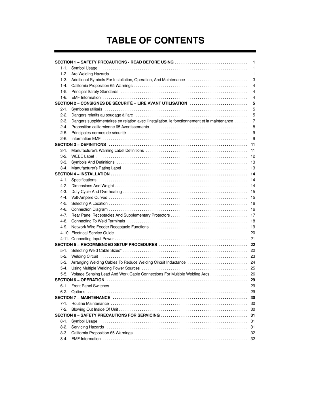 Miller Electric Axcess 300 manual Table of Contents 