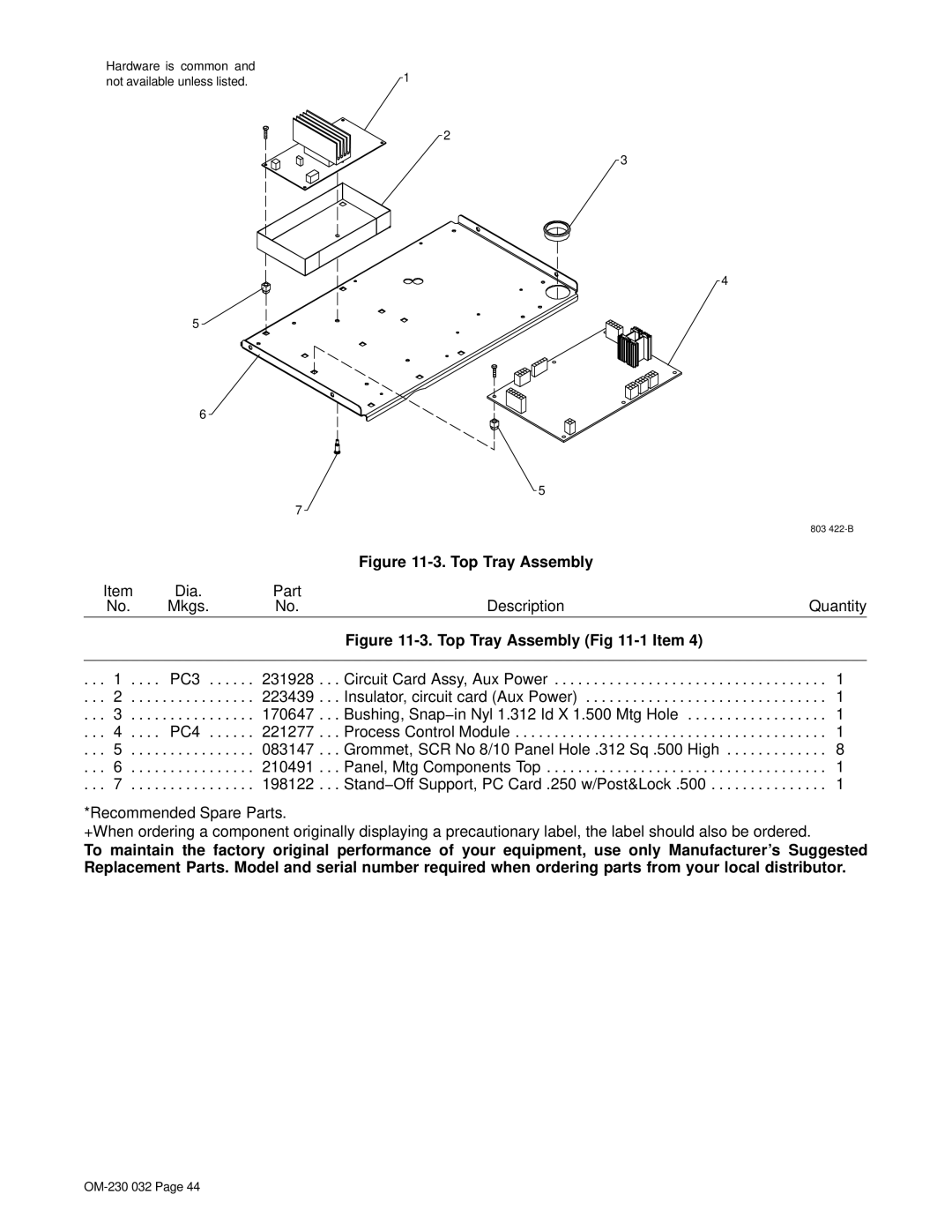 Miller Electric Axcess 300 manual Top Tray Assembly 