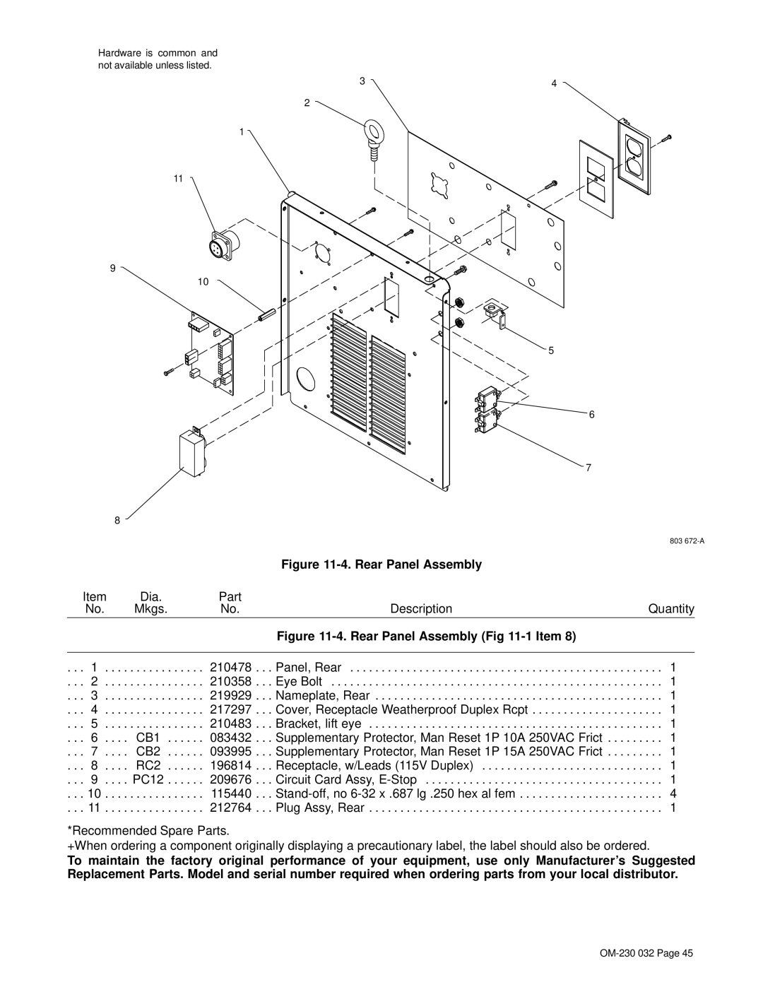 Miller Electric Axcess 300 manual Rear Panel Assembly 