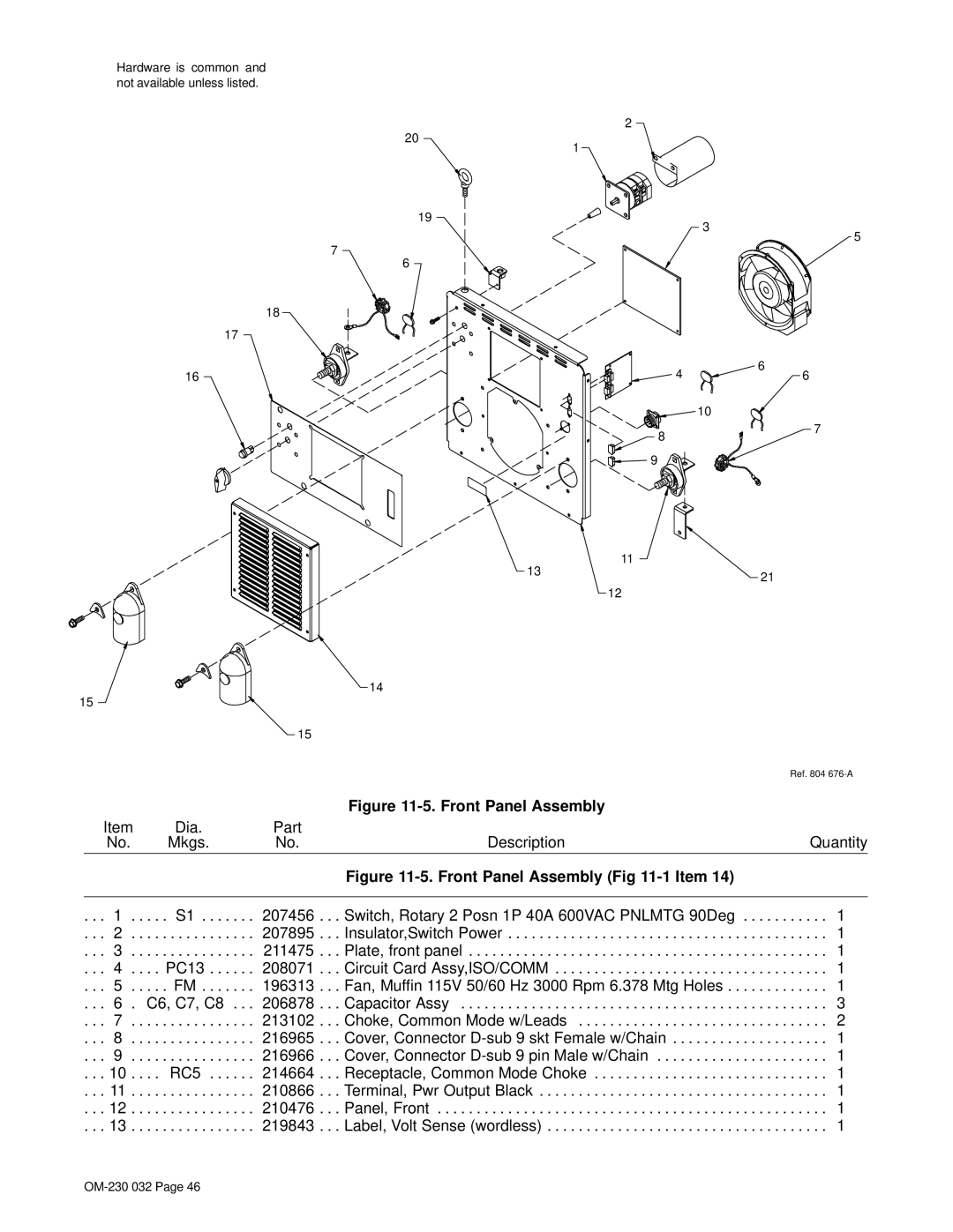 Miller Electric Axcess 300 manual Front Panel Assembly 