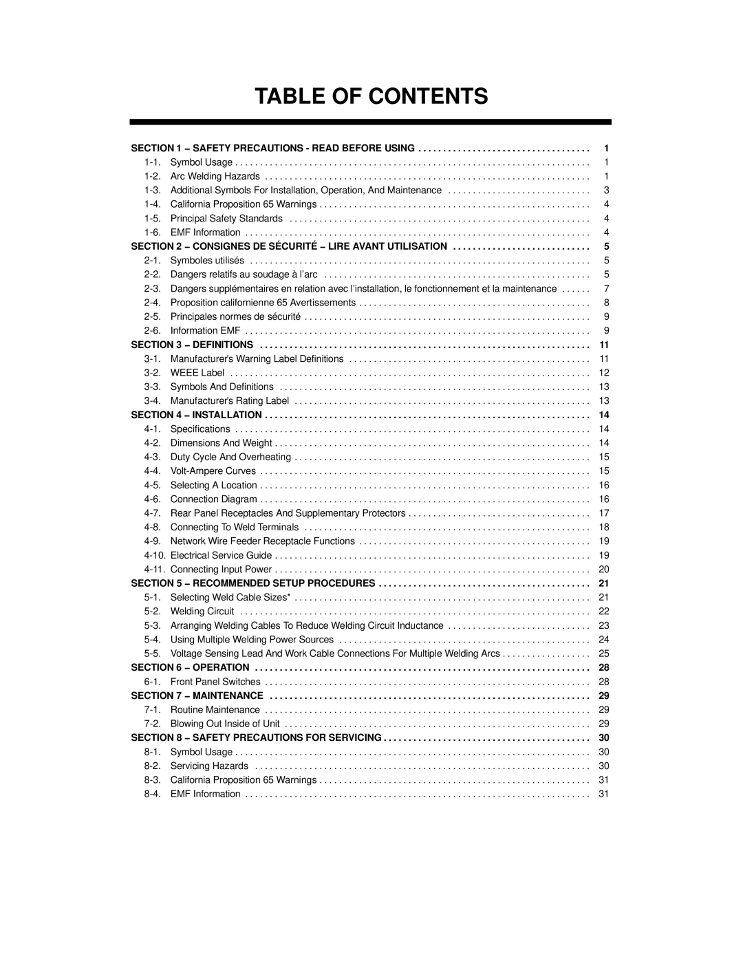 Miller Electric Axcess 450 manual Table of Contents 