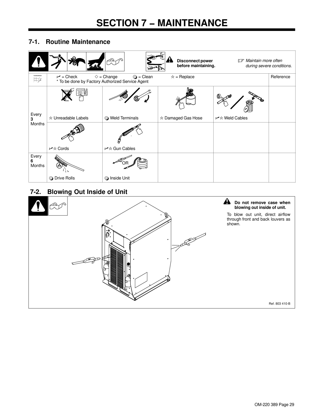 Miller Electric Axcess 450 manual Routine Maintenance, Blowing Out Inside of Unit 