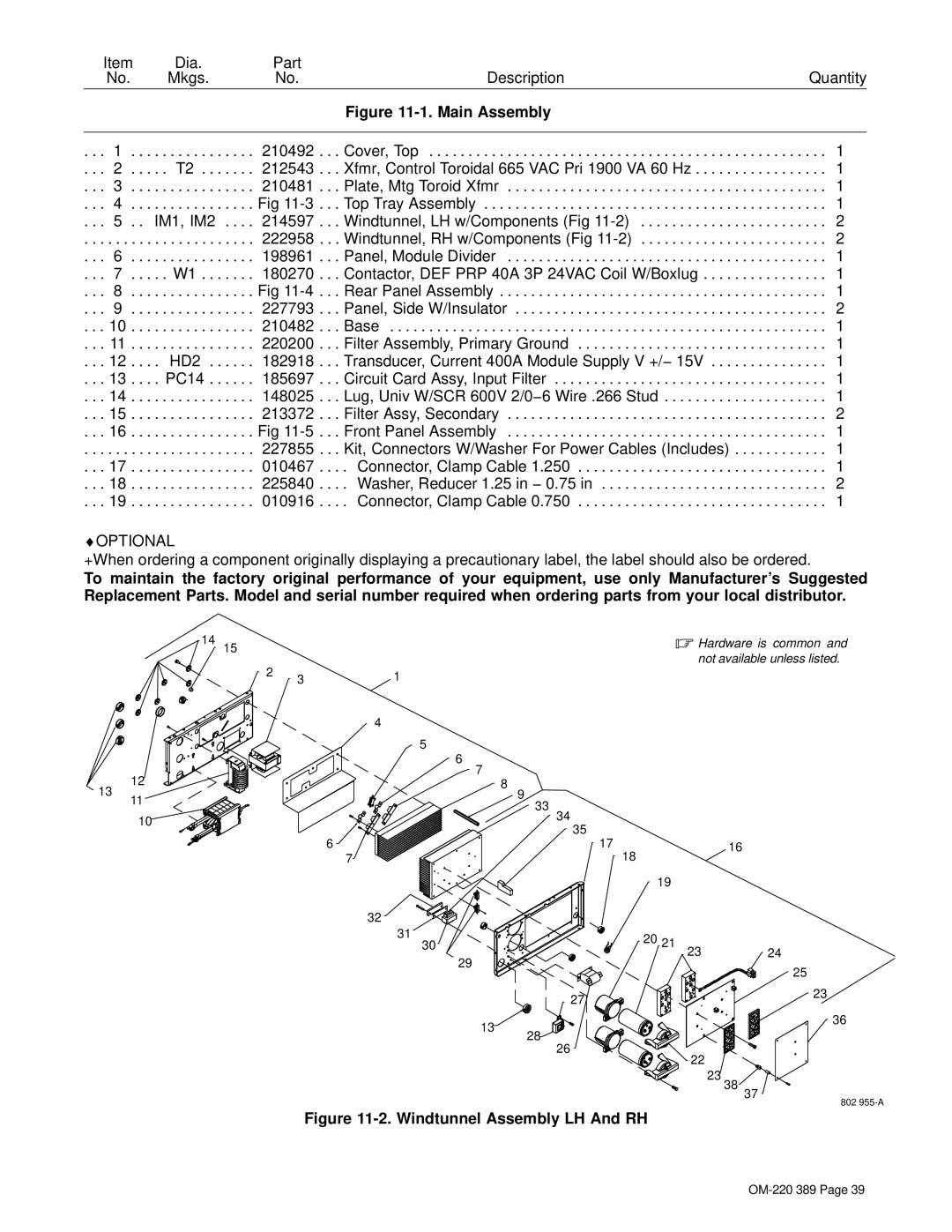 Miller Electric Axcess 450 manual Windtunnel Assembly LH And RH 