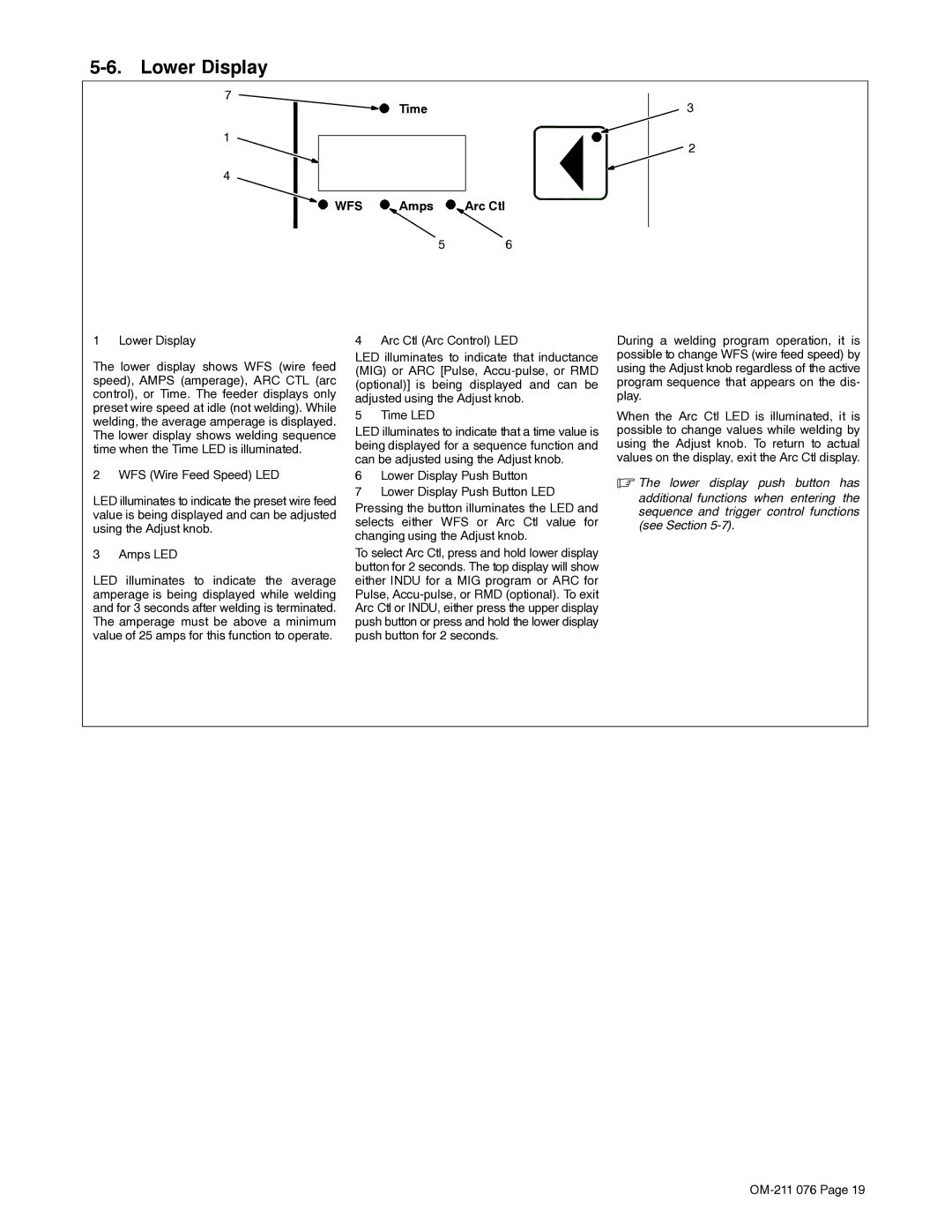 Miller Electric Axcess manual Lower Display, Amps 