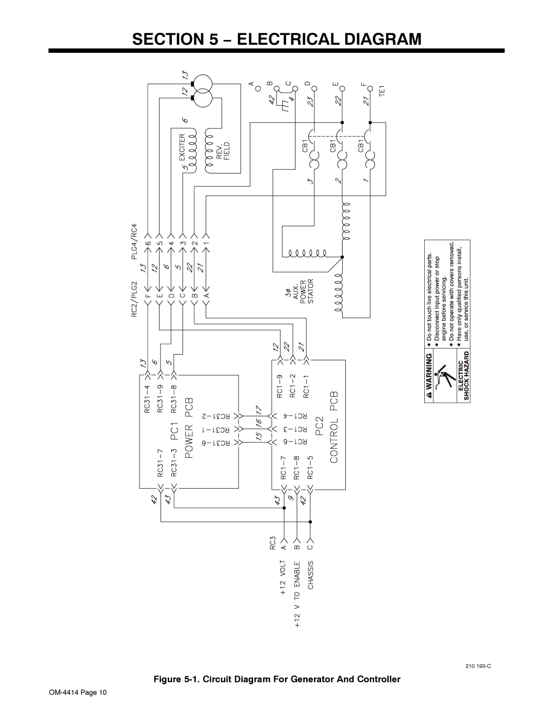 Miller Electric Belt/Hydraulic-Driven Generator manual Electrical Diagram, Circuit Diagram For Generator And Controller 