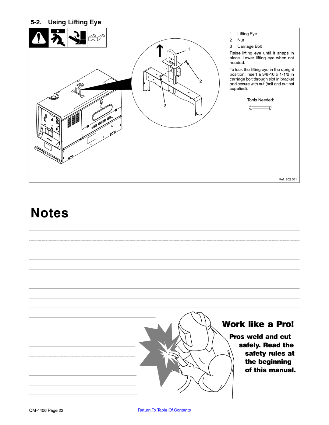 Miller Electric Big 40 CAT manual Using Lifting Eye 