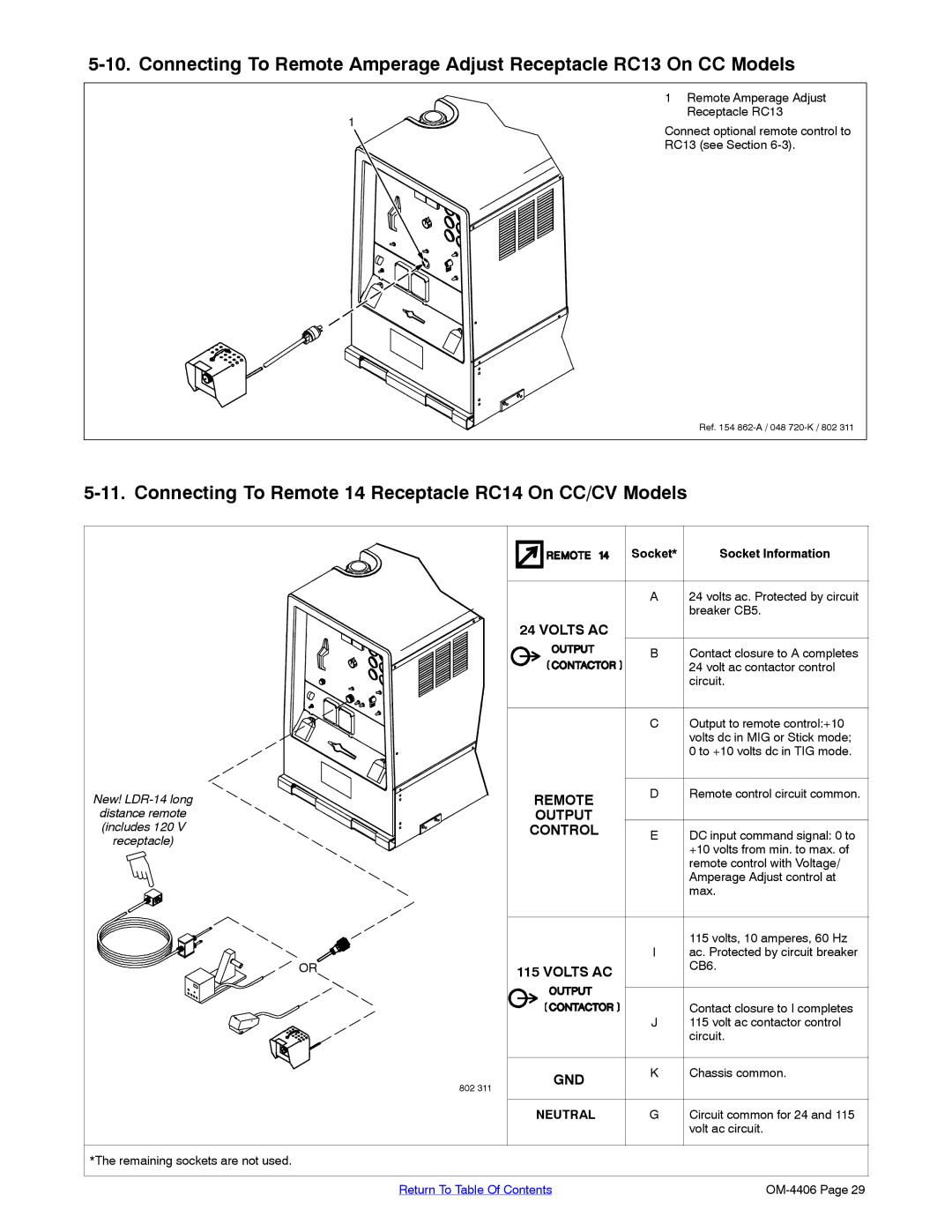 Miller Electric Big 40 CAT manual Connecting To Remote 14 Receptacle RC14 On CC/CV Models, Socket 