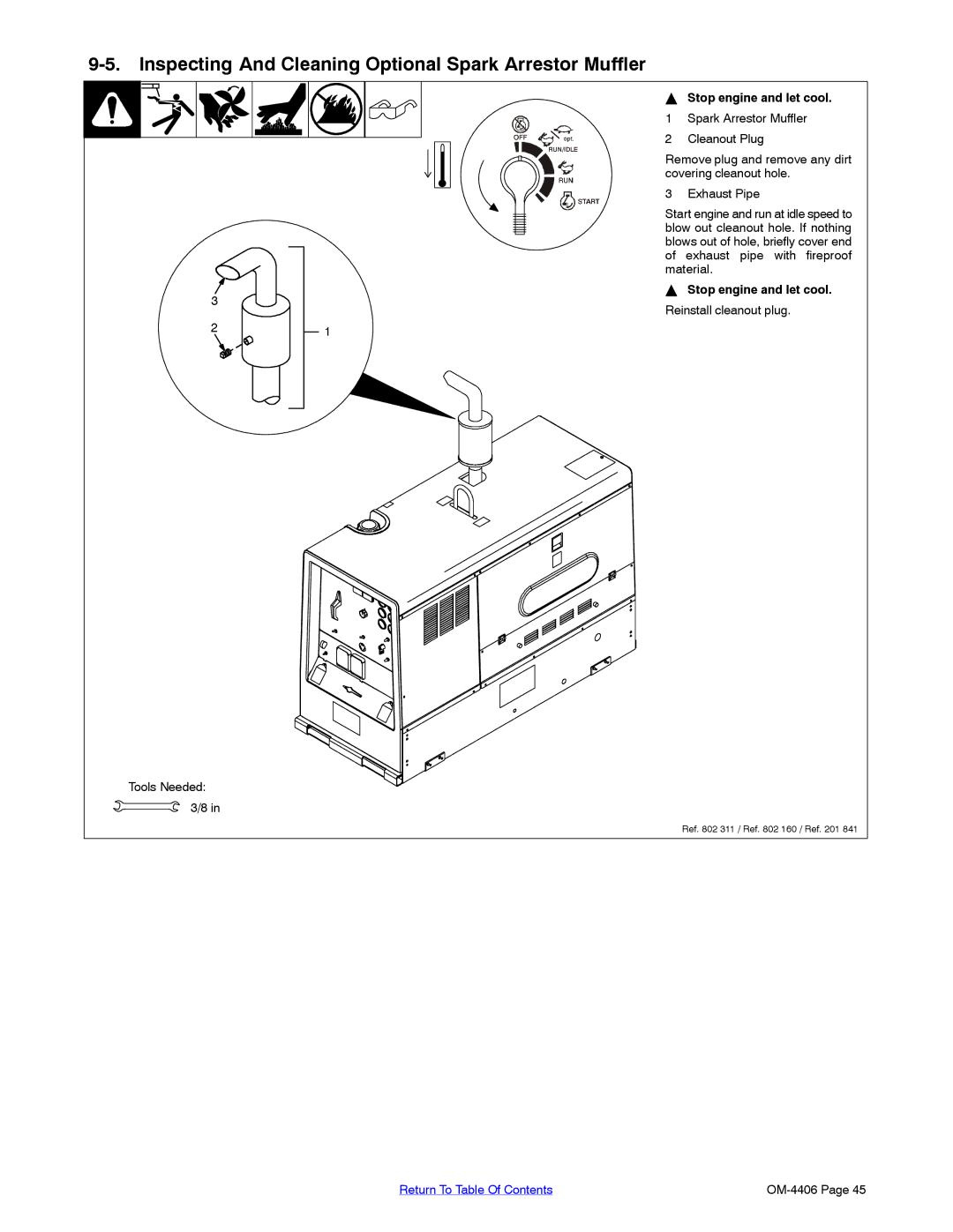 Miller Electric Big 40 CAT manual Inspecting And Cleaning Optional Spark Arrestor Muffler, Tools Needed 3/8 