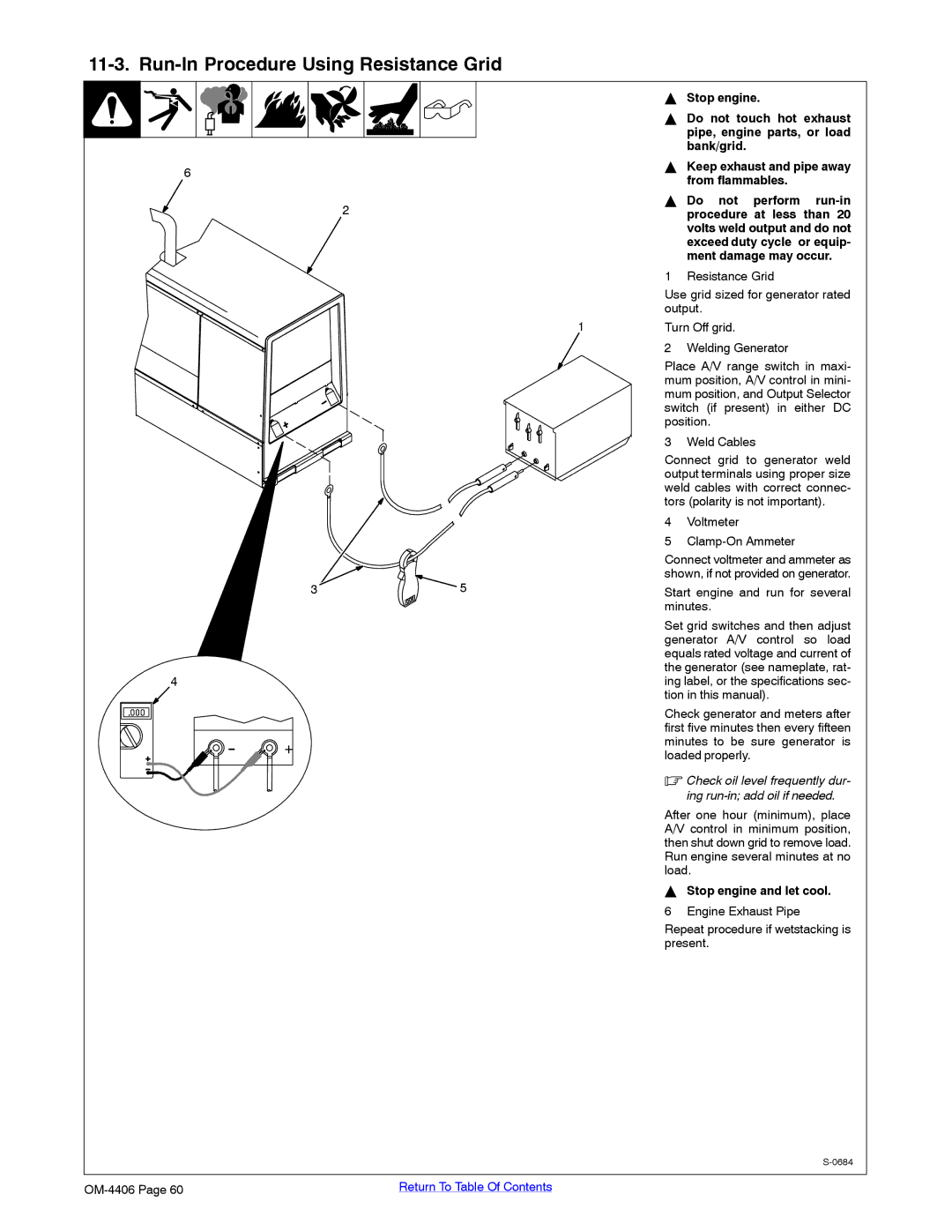 Miller Electric Big 40 CAT manual Run-In Procedure Using Resistance Grid, Bank/grid, From flammables, Do not perform run-in 