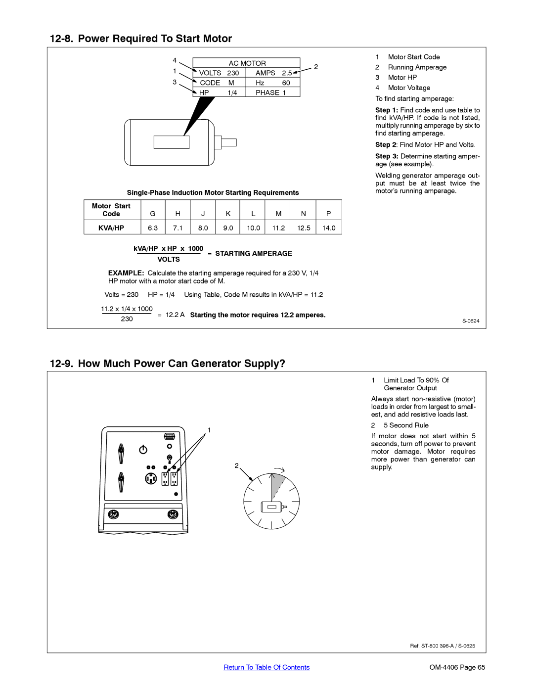 Miller Electric Big 40 CAT manual Power Required To Start Motor, How Much Power Can Generator Supply? 