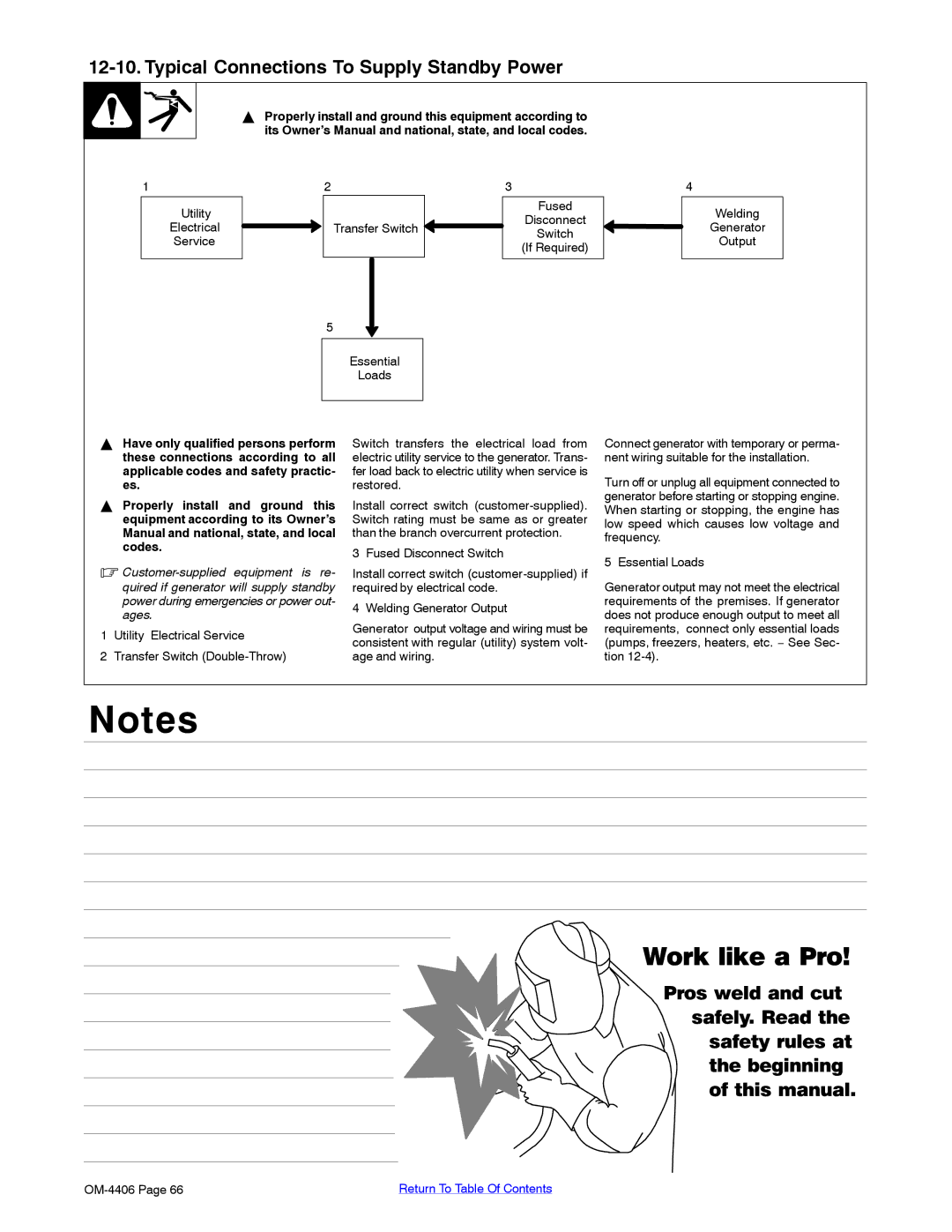 Miller Electric Big 40 CAT manual Typical Connections To Supply Standby Power 