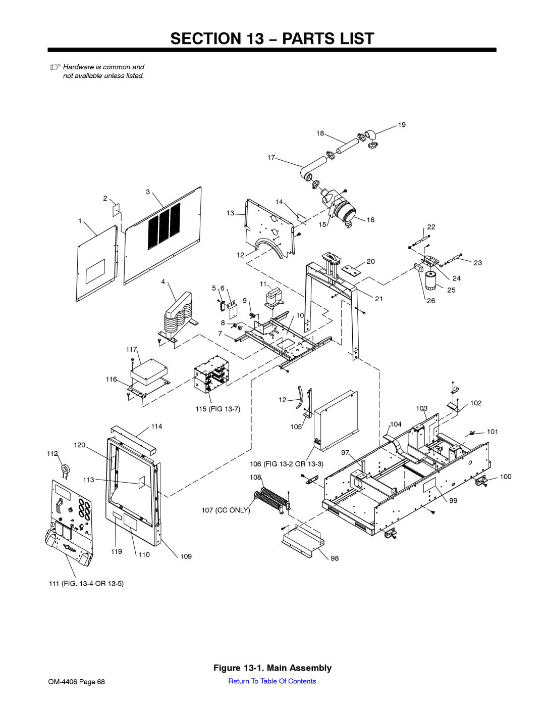 Miller Electric Big 40 CAT Parts List, 117 116 103 102 115 105 104 101 120, 113 108 100 CC only 119 110 109 111 -4 or 