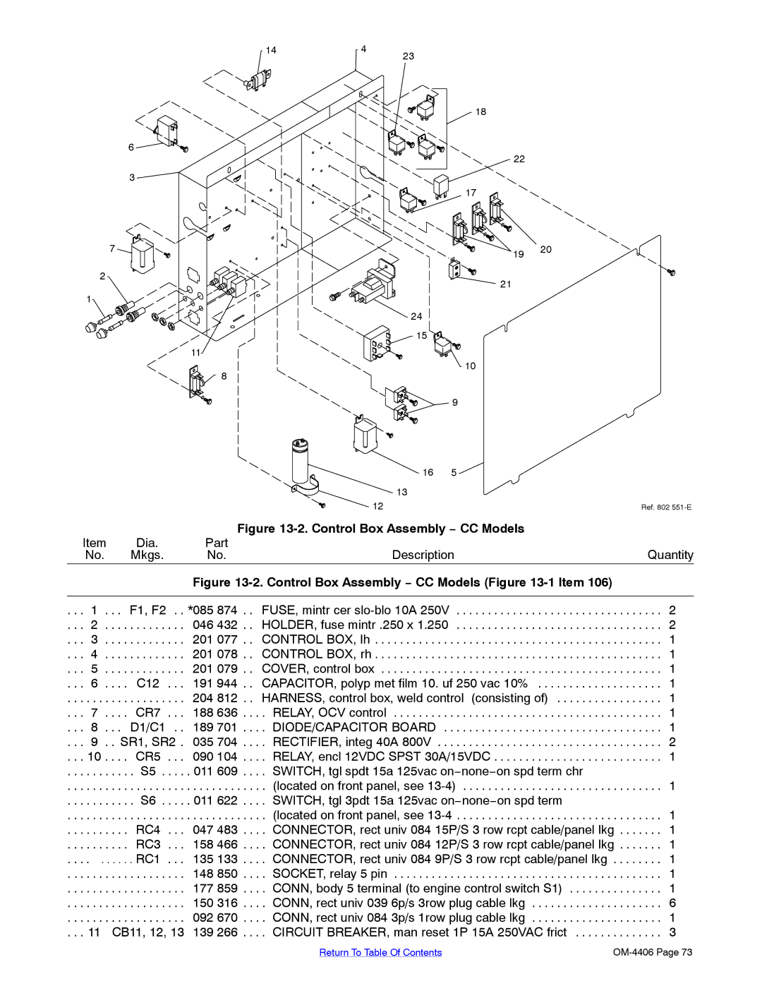 Miller Electric Big 40 CAT manual Control Box Assembly − CC Models 