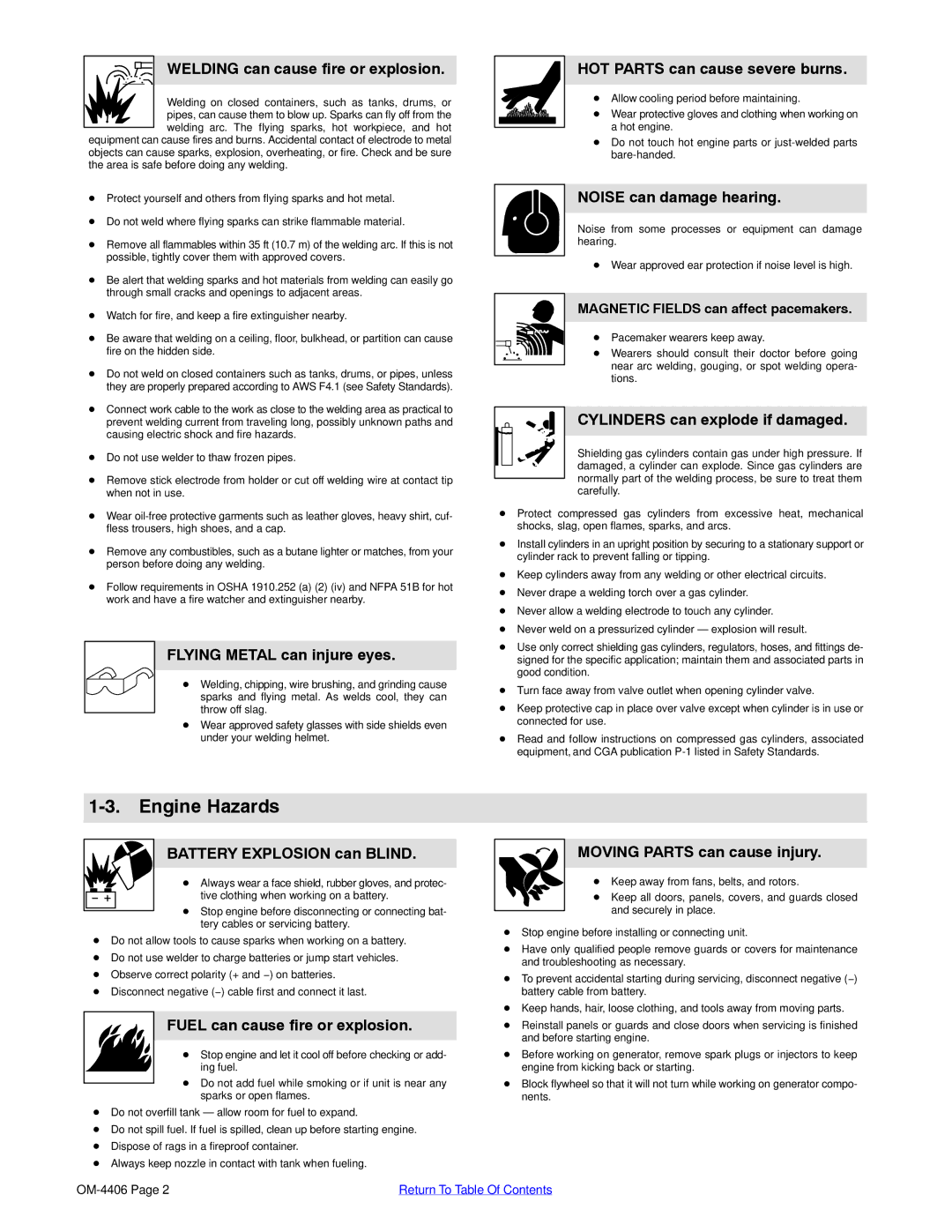 Miller Electric Big 40 CAT manual Engine Hazards 