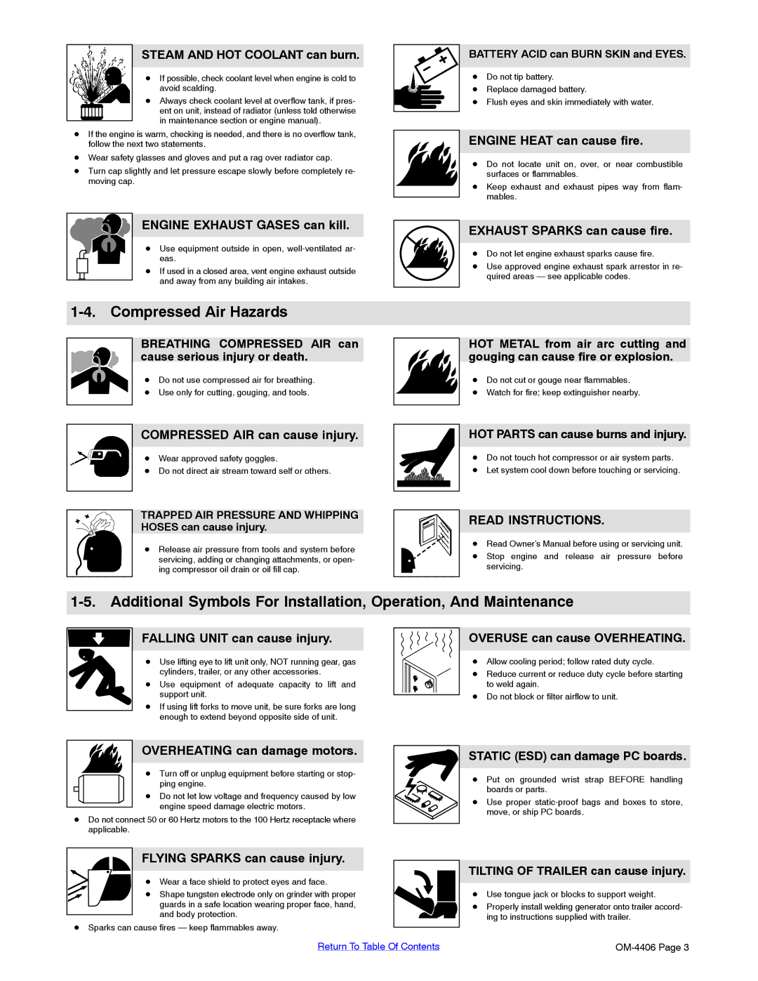 Miller Electric Big 40 CAT manual Compressed Air Hazards 