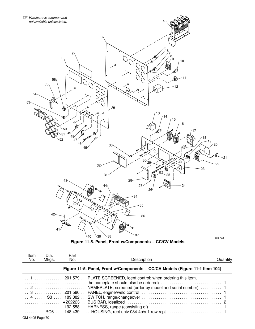 Miller Electric Big 40 WG manual Panel, Front w/Components CC/CV Models -1 Item 