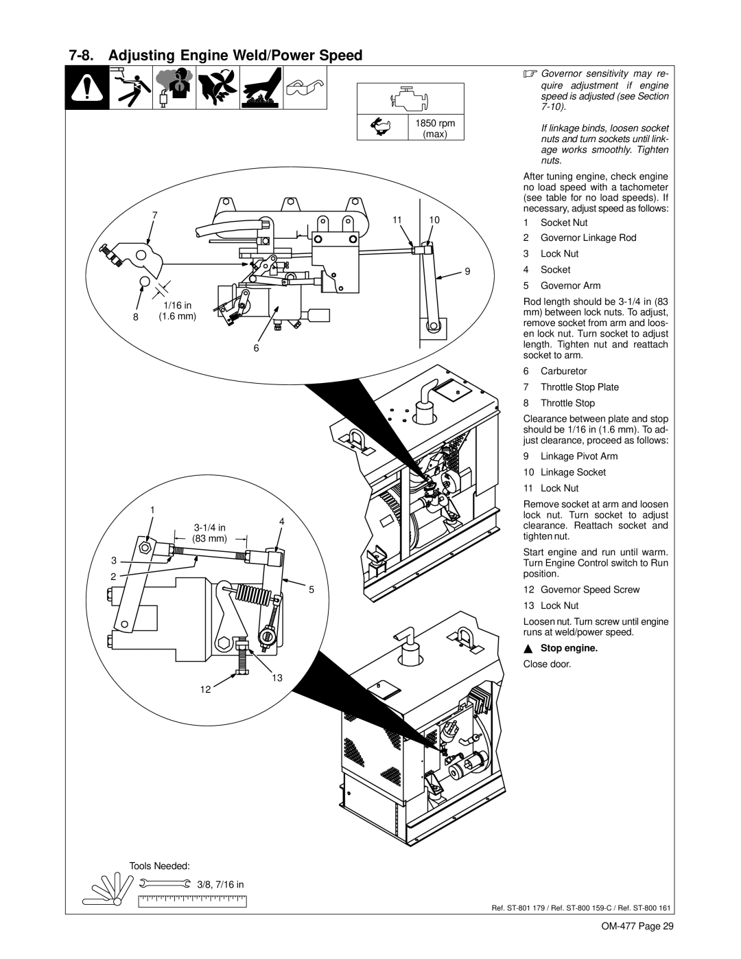 Miller Electric Big 40G manual Adjusting Engine Weld/Power Speed, rpm Max 