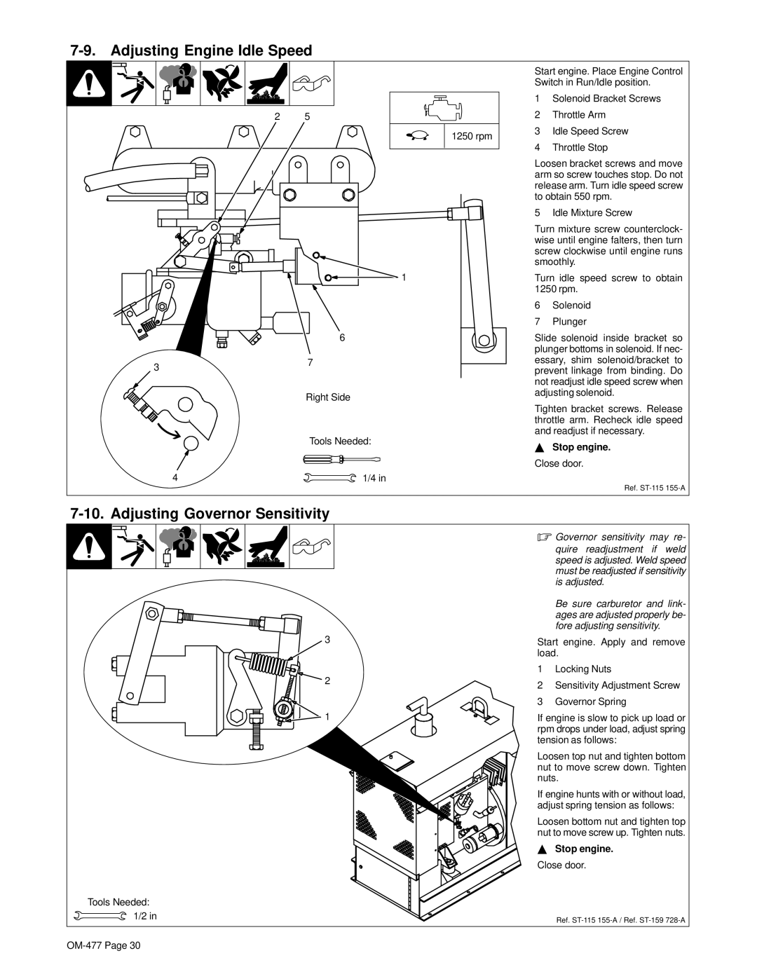 Miller Electric Big 40G manual Adjusting Engine Idle Speed, Adjusting Governor Sensitivity 