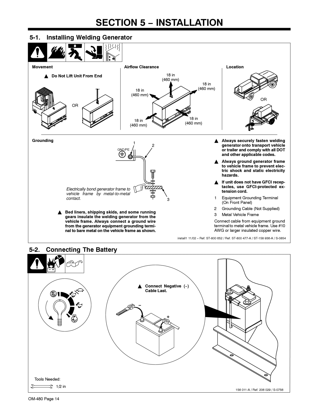 Miller Electric Big Blue 251D manual Installation, Installing Welding Generator, Connecting The Battery 