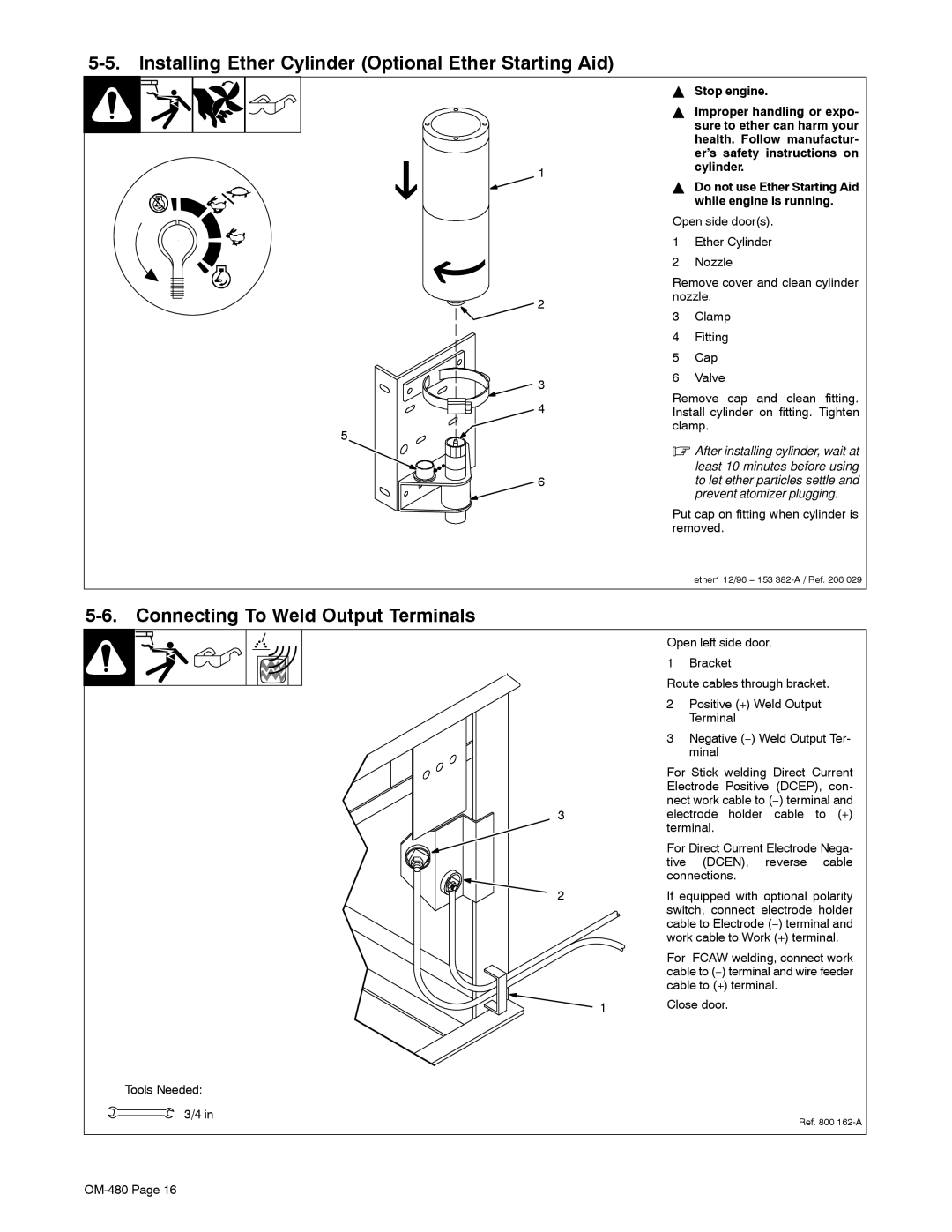 Miller Electric Big Blue 251D Installing Ether Cylinder Optional Ether Starting Aid, Connecting To Weld Output Terminals 