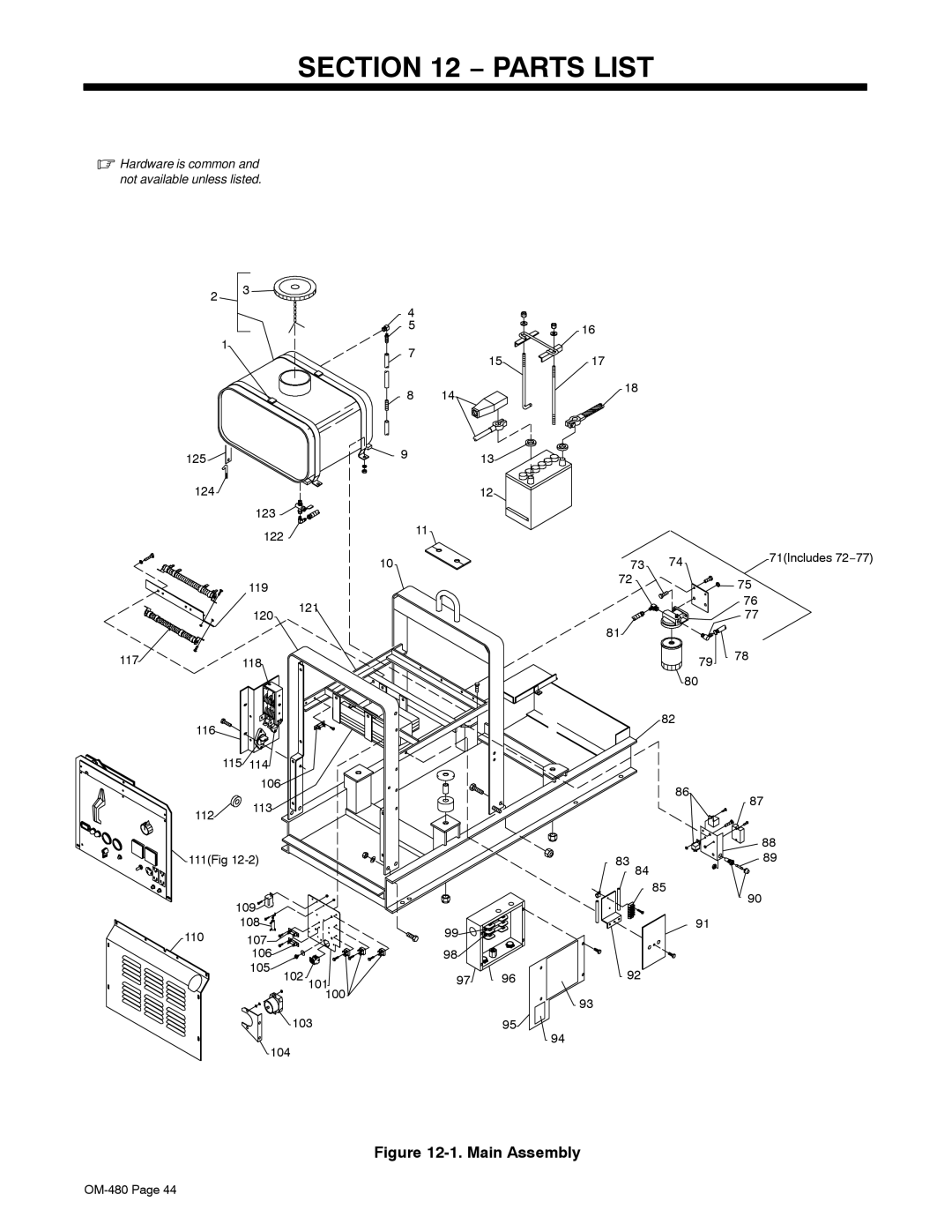 Miller Electric Big Blue 251D manual Parts List, 125 124 123 122, 120 121 117, 116 