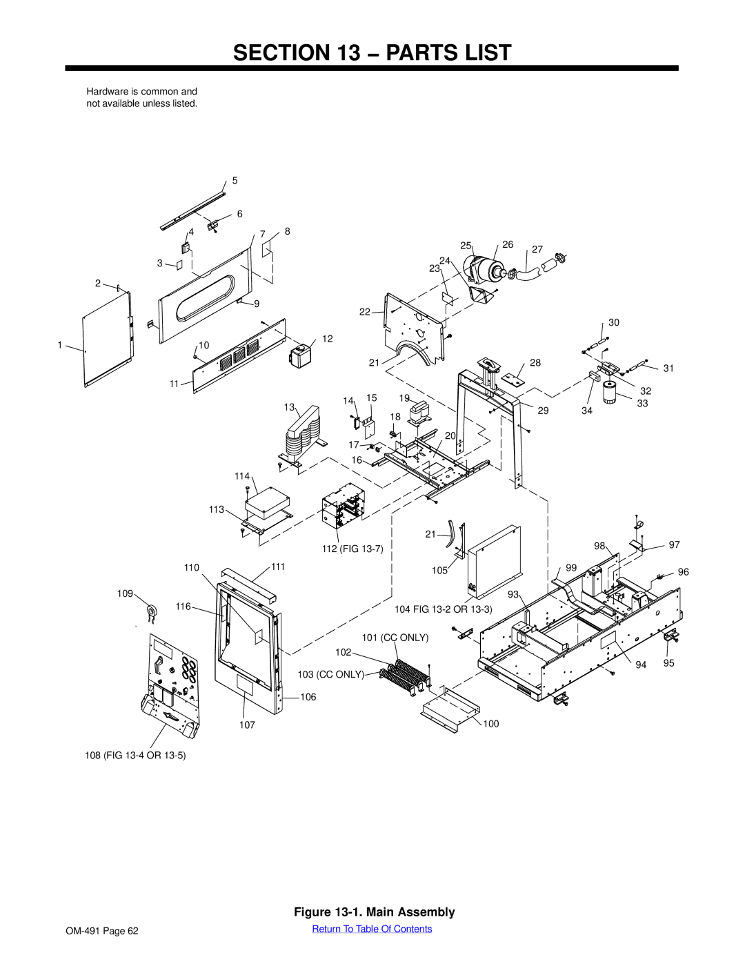 Miller Electric Big Blue 402P, Big Blue 602P, Big Blue 502P manual Parts List, 114 113 110 109 116, CC only 102 106 107 100 