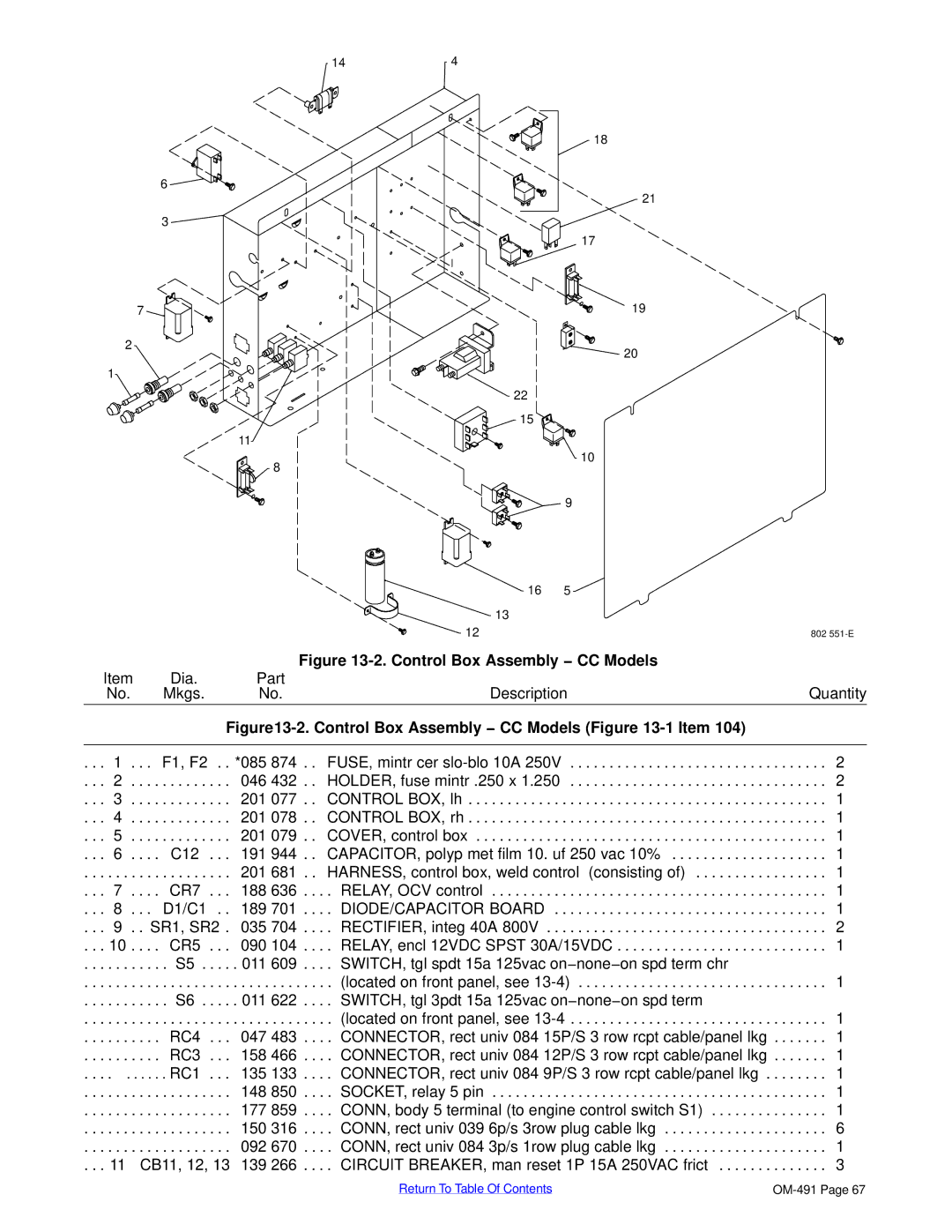 Miller Electric Big Blue 502P, Big Blue 402P, Big Blue 602P manual Control Box Assembly − CC Models 