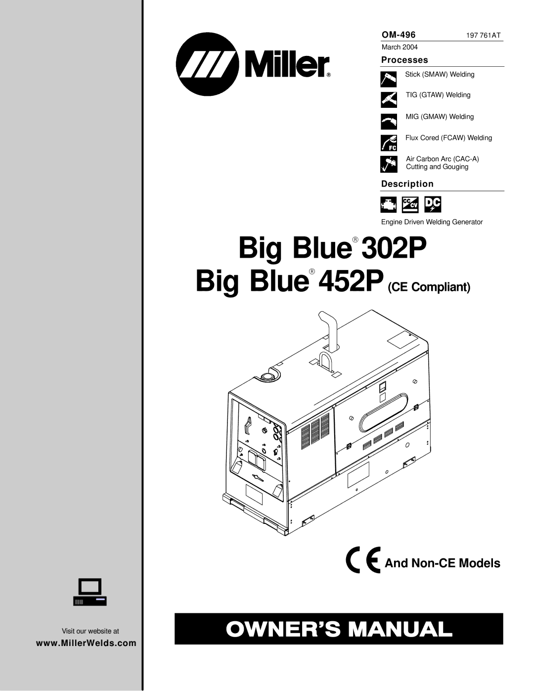 Miller Electric Big Blue 302P, Big Blue 452P manual OM-496, Processes, Description 