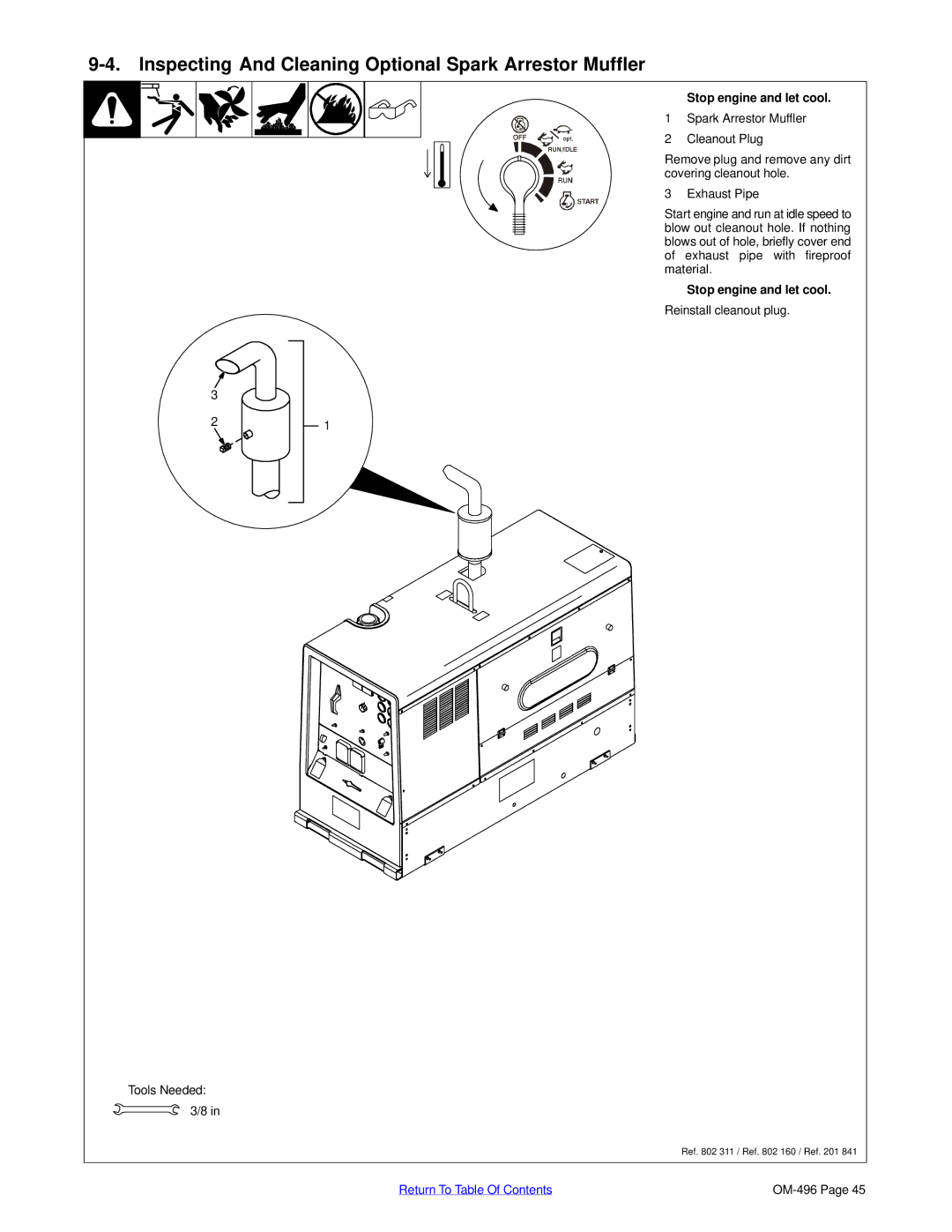 Miller Electric Big Blue 302P, Big Blue 452P manual Inspecting And Cleaning Optional Spark Arrestor Muffler 