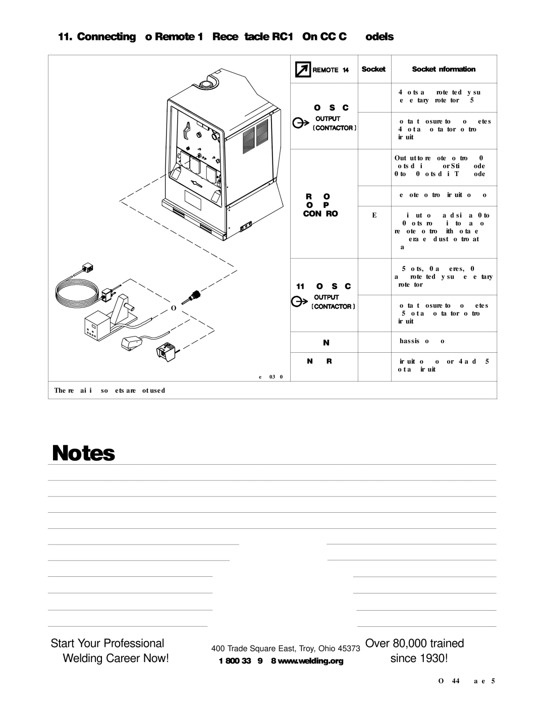 Miller Electric Big Blue 400P, Big Blue 500 X manual Connecting To Remote 14 Receptacle RC14 On CC/CV Models, Socket 