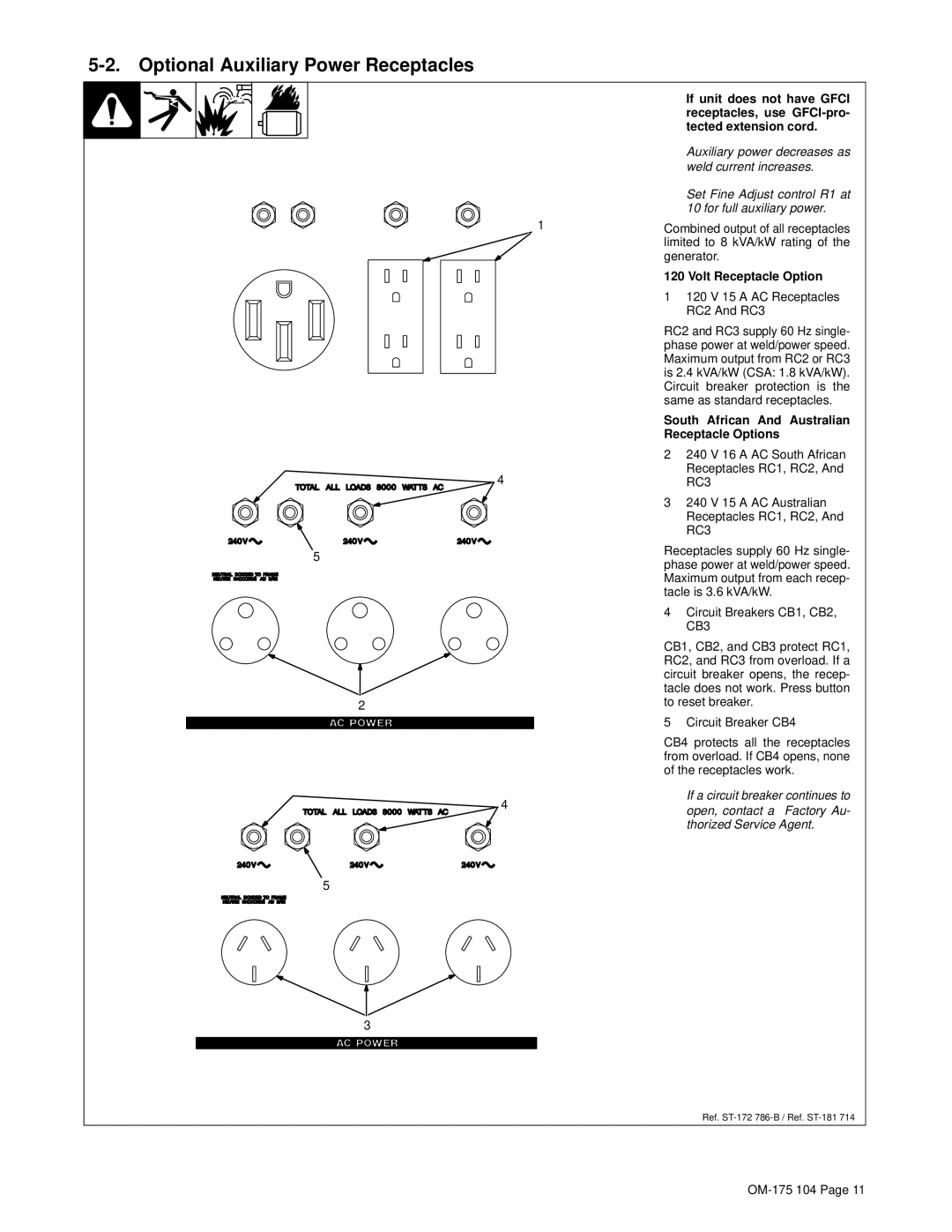 Miller Electric Bobcat 225G owner manual Optional Auxiliary Power Receptacles, Volt Receptacle Option 