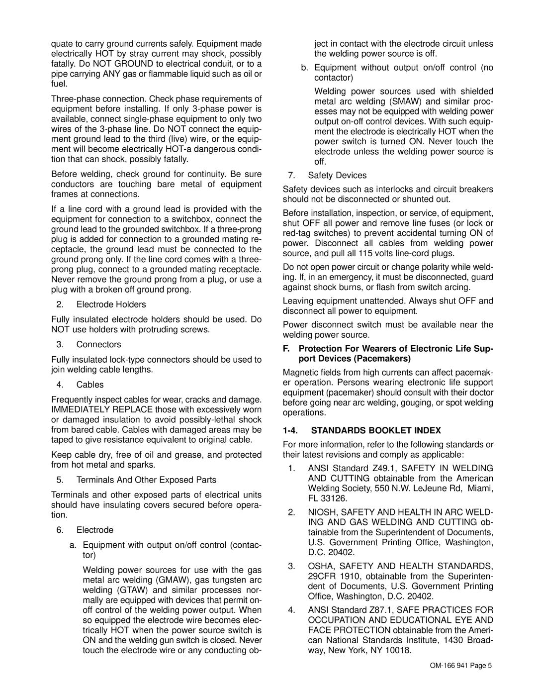 Miller Electric CBI 801D manual Standards Booklet Index 