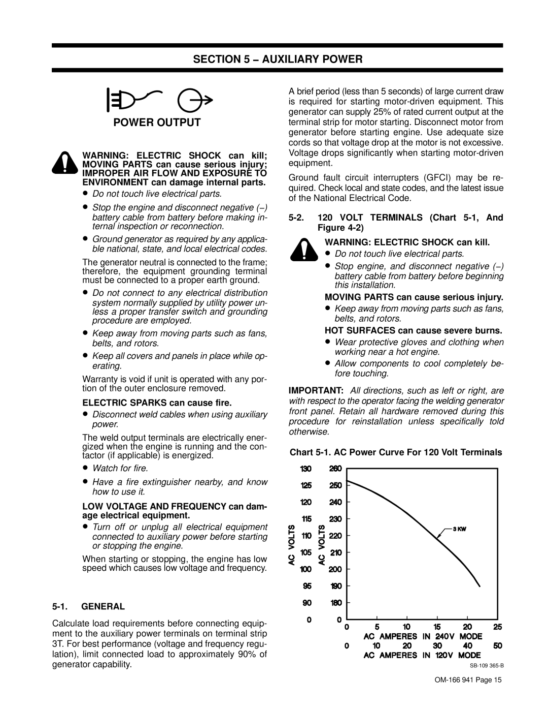 Miller Electric CBI 801D manual Auxiliary Power Power Output, Electric Sparks can cause fire, General, Volt Figure 