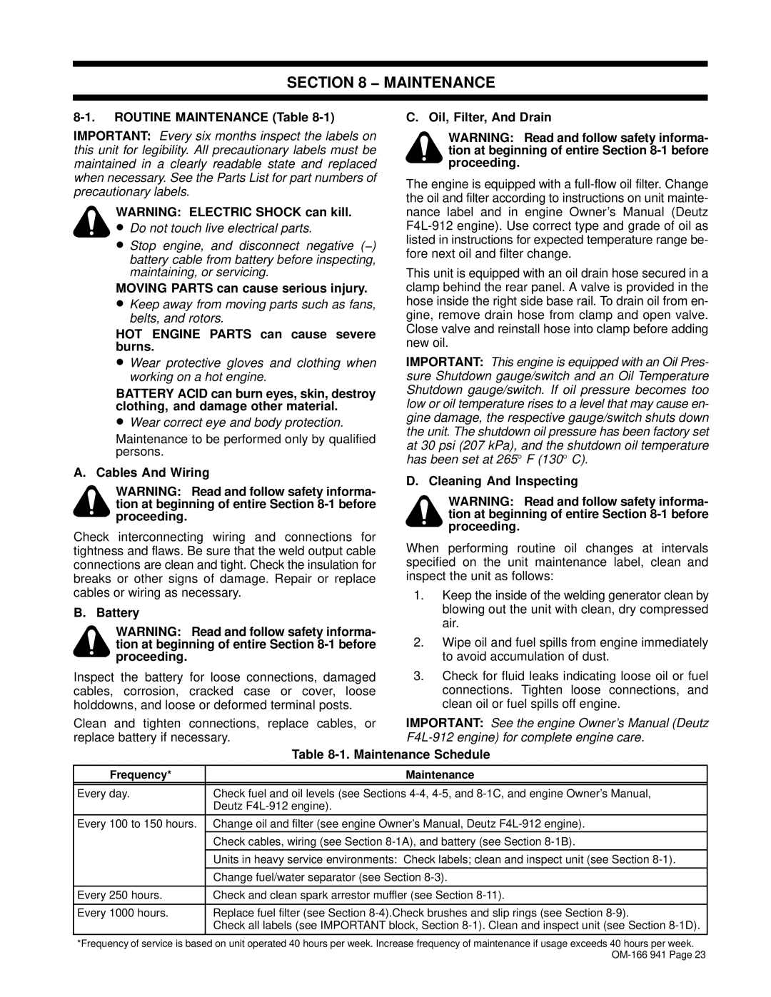 Miller Electric CBI 801D manual Maintenance 