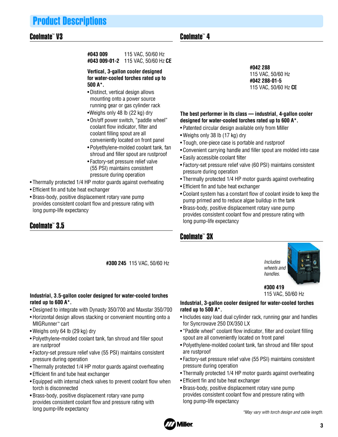 Miller Electric Coolmate V3, Coolmate 4, Coolmate 3.5, Coolmate 1 manual #042, #300 