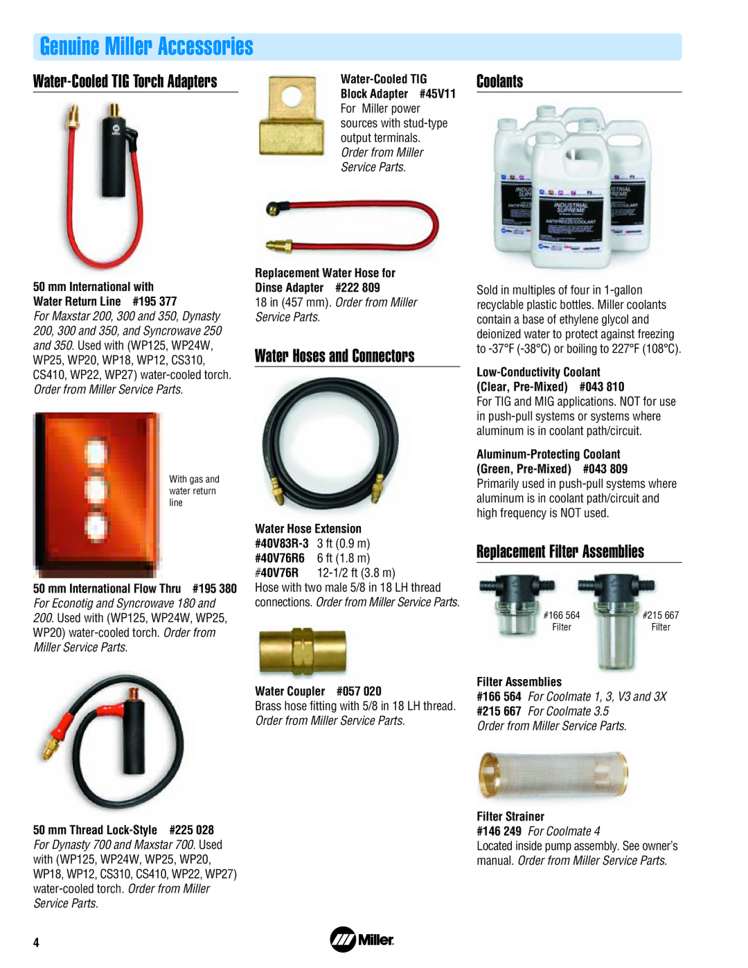 Miller Electric Coolmate 1, Coolmate 4, Coolmate 3.5 Genuine Miller Accessories, Coolants, Replacement Filter Assemblies 