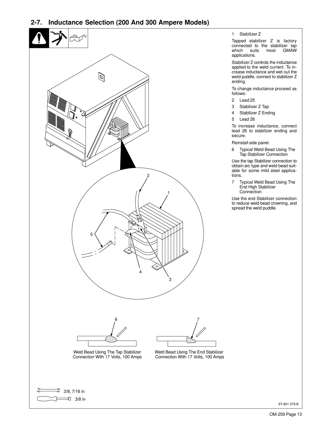 Miller Electric CP-202 manual Inductance Selection 200 And 300 Ampere Models 