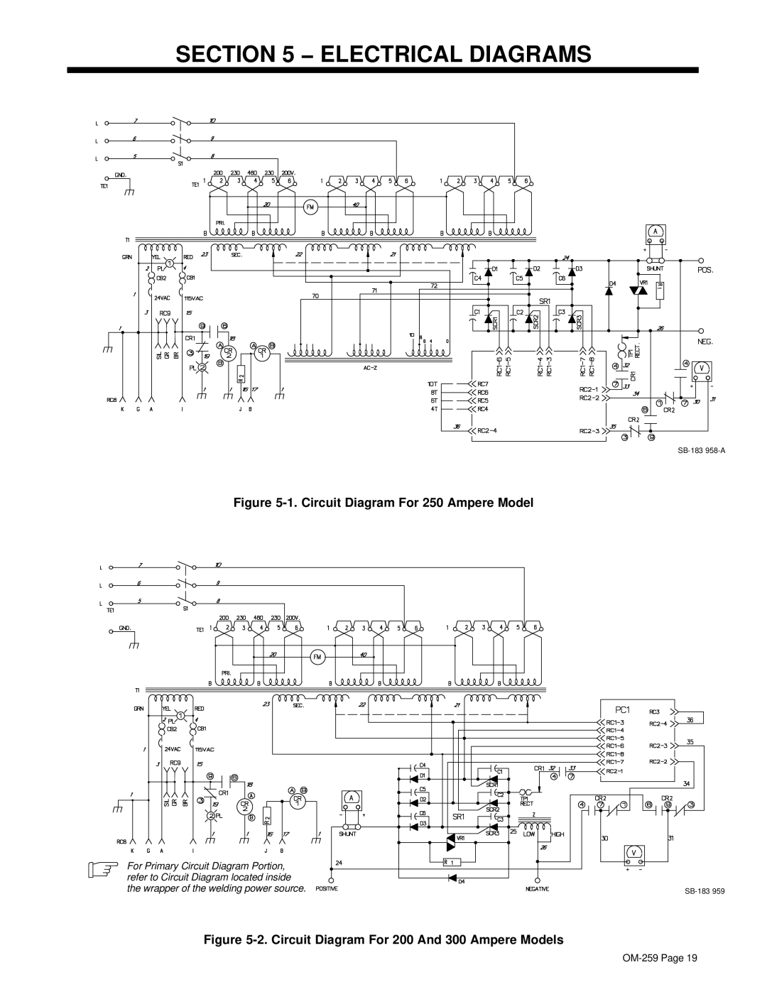 Miller Electric CP-202 manual Electrical Diagrams, Circuit Diagram For 250 Ampere Model 