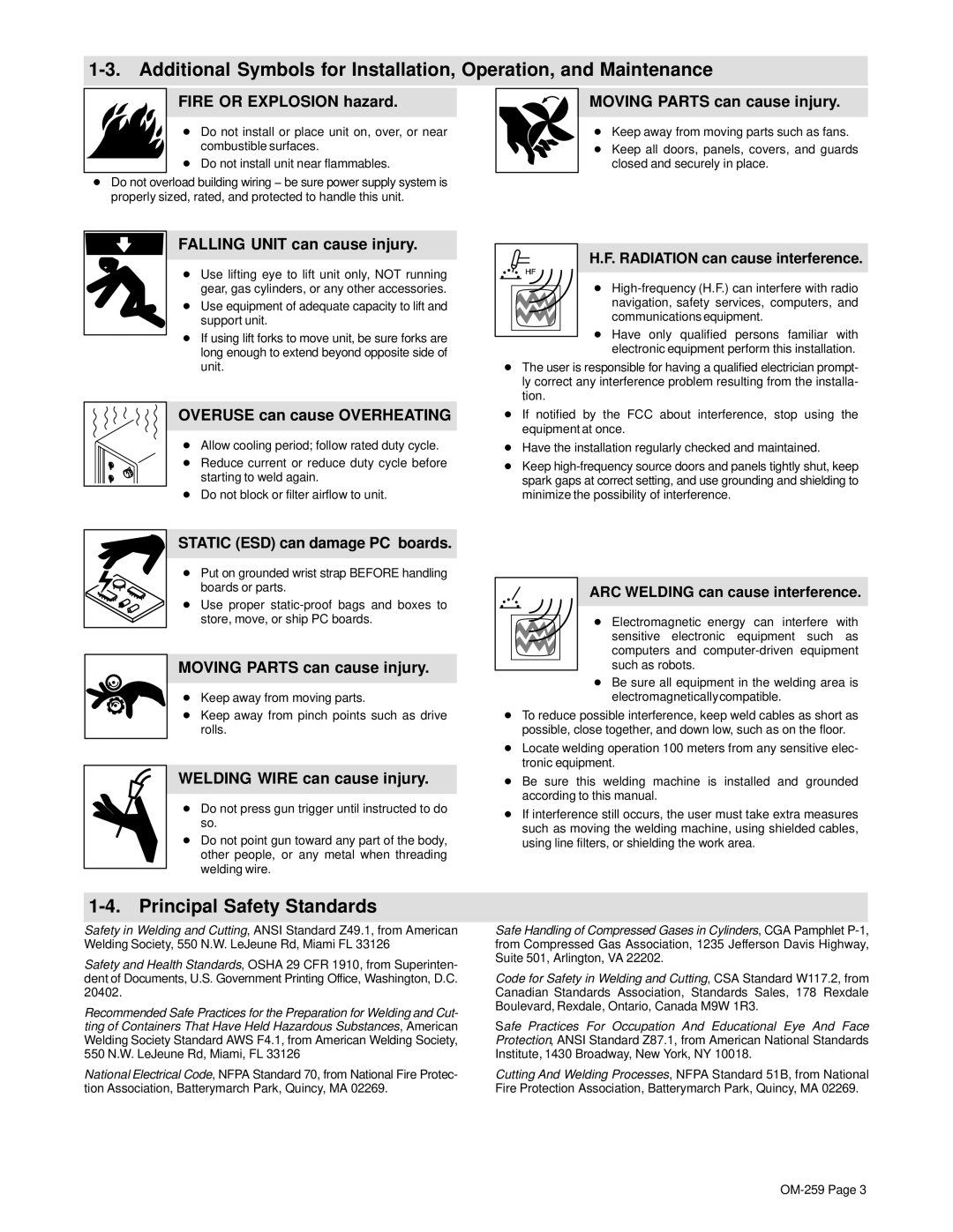 Miller Electric CP-202 manual Principal Safety Standards 