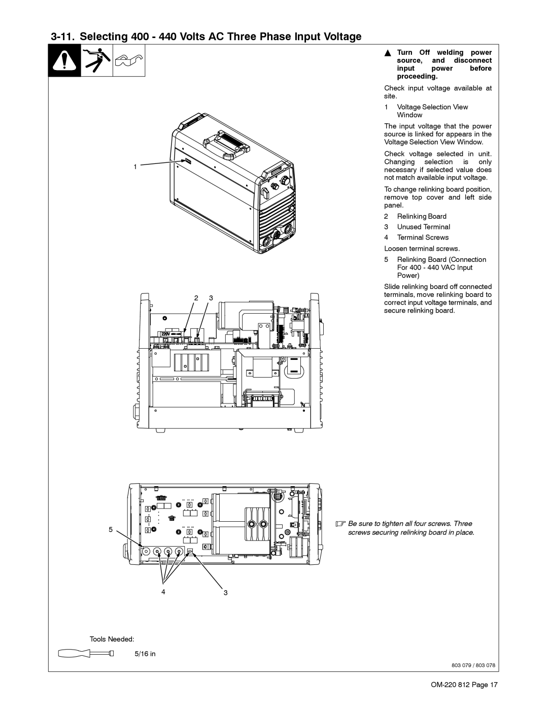 Miller Electric CST 250 VRD manual Selecting 400 440 Volts AC Three Phase Input Voltage 