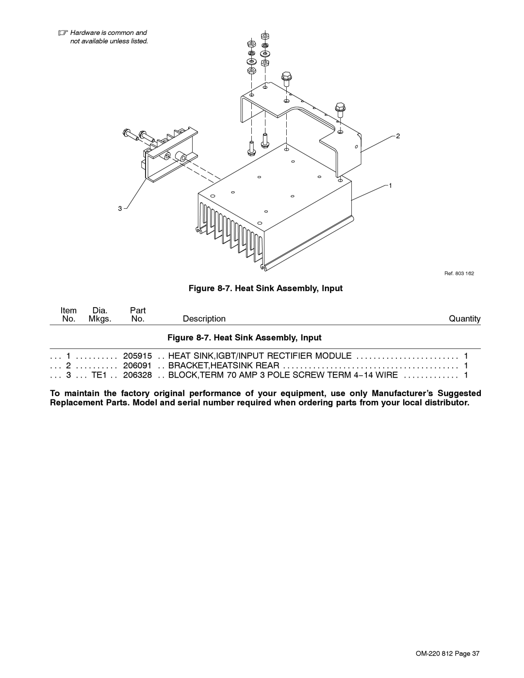 Miller Electric CST 250 VRD manual Heat Sink Assembly, Input 