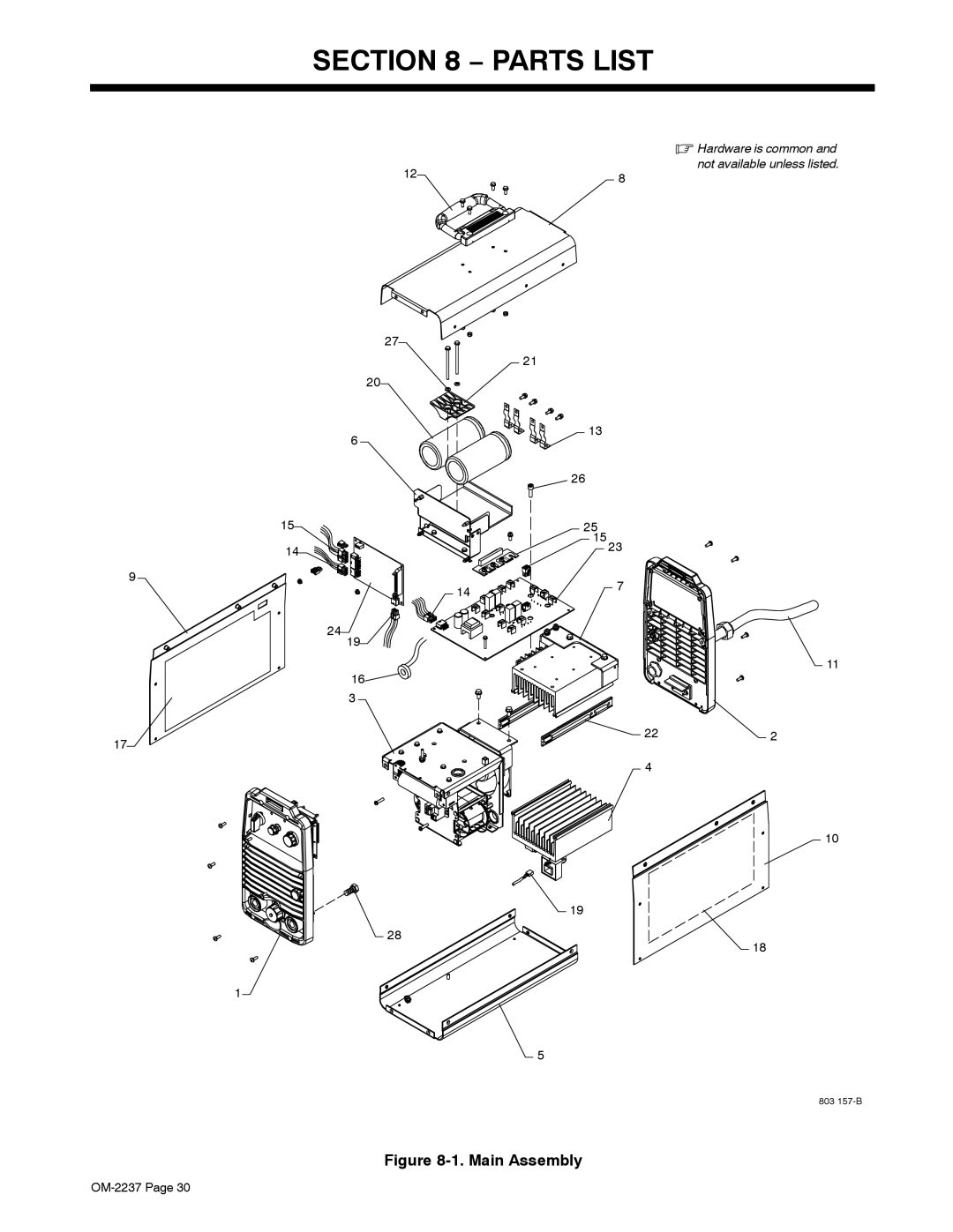 Miller Electric CST 250 manual Parts List, Main Assembly 