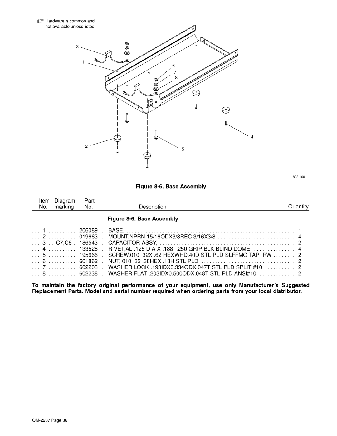 Miller Electric CST 250 manual Base Assembly 