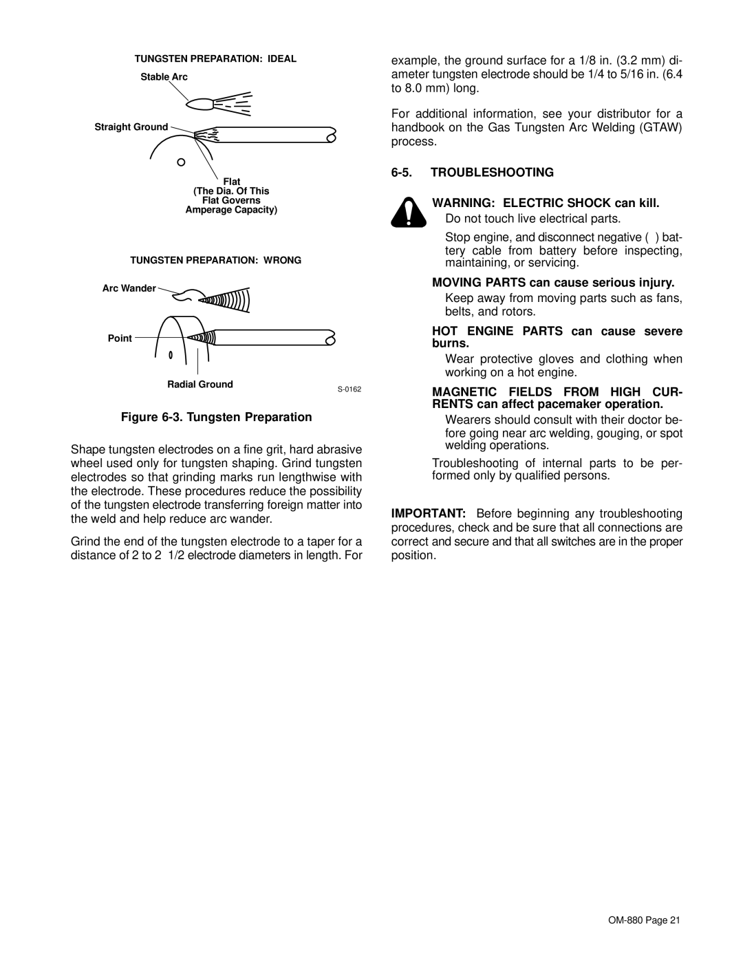 Miller Electric CV-2 owner manual Tungsten Preparation 