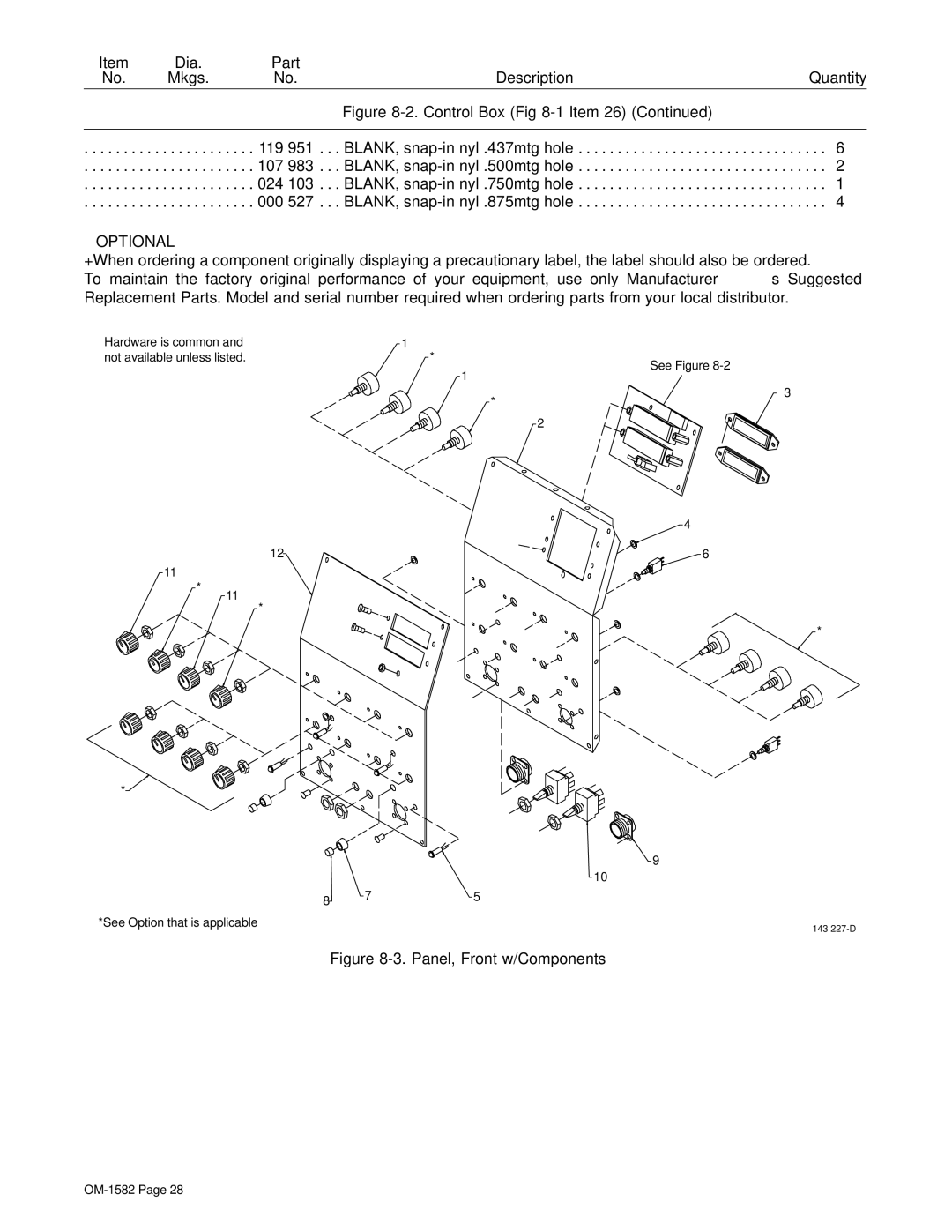 Miller Electric D-64 manual Panel, Front w/Components 