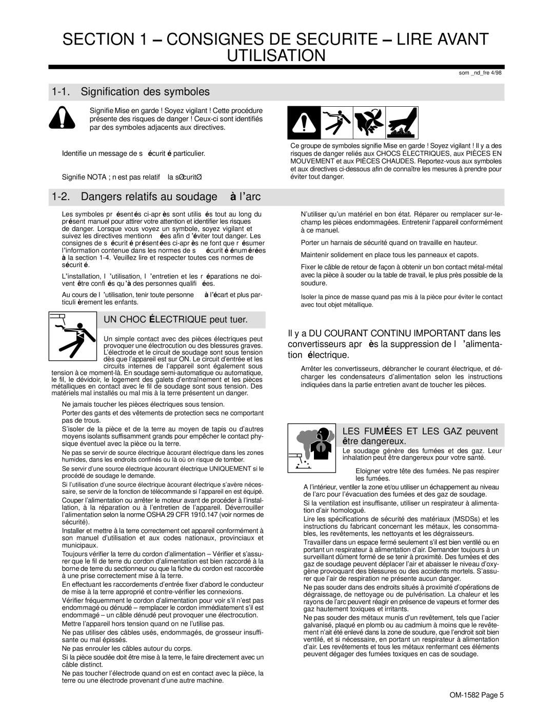 Miller Electric D-64 manual Consignes DE Securite Lire Avant Utilisation, Signification des symboles 